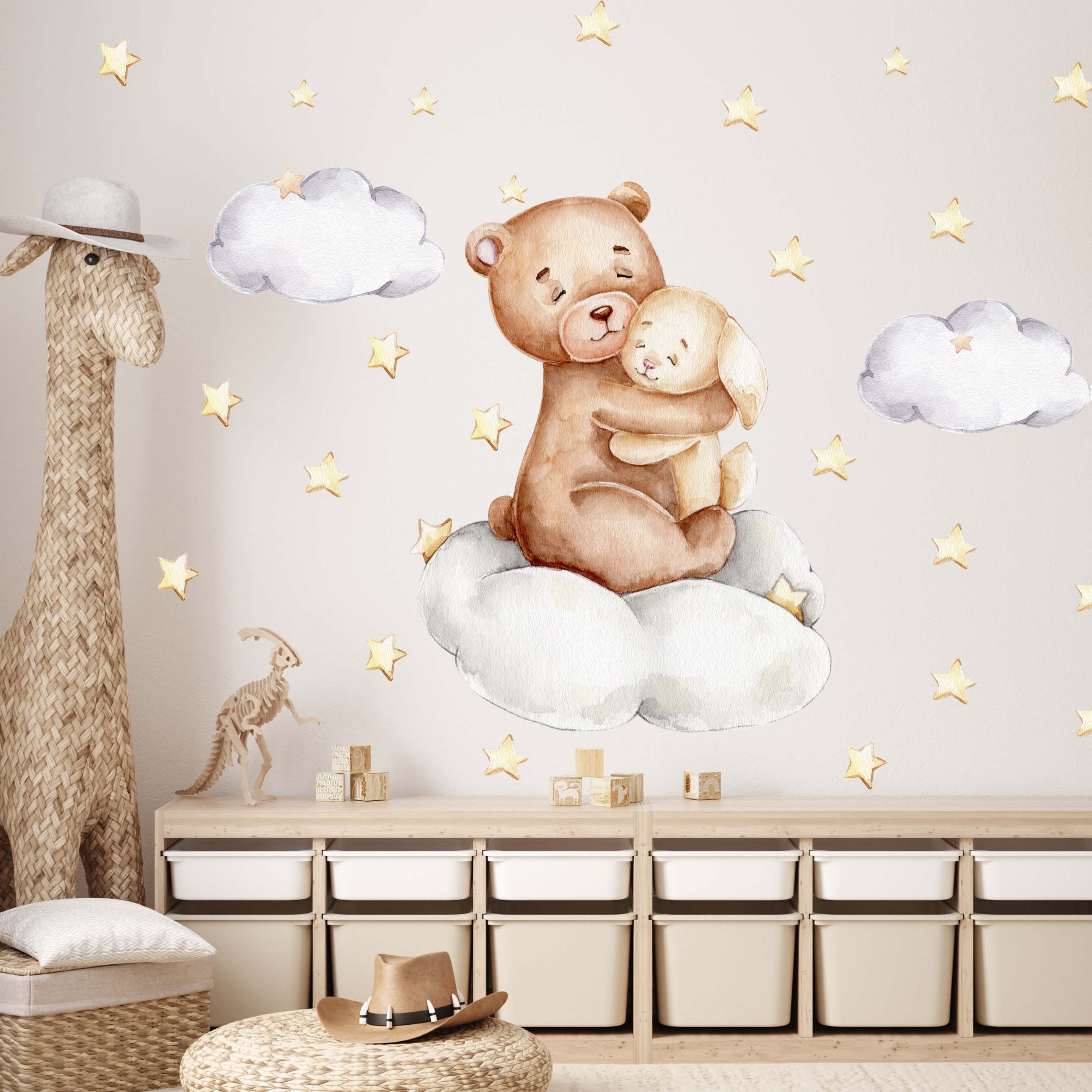 WANDKIND Wandtattoo Kinderzimmer Wandaufkleber / Bär und Hase Arm in Arm / günstig online kaufen