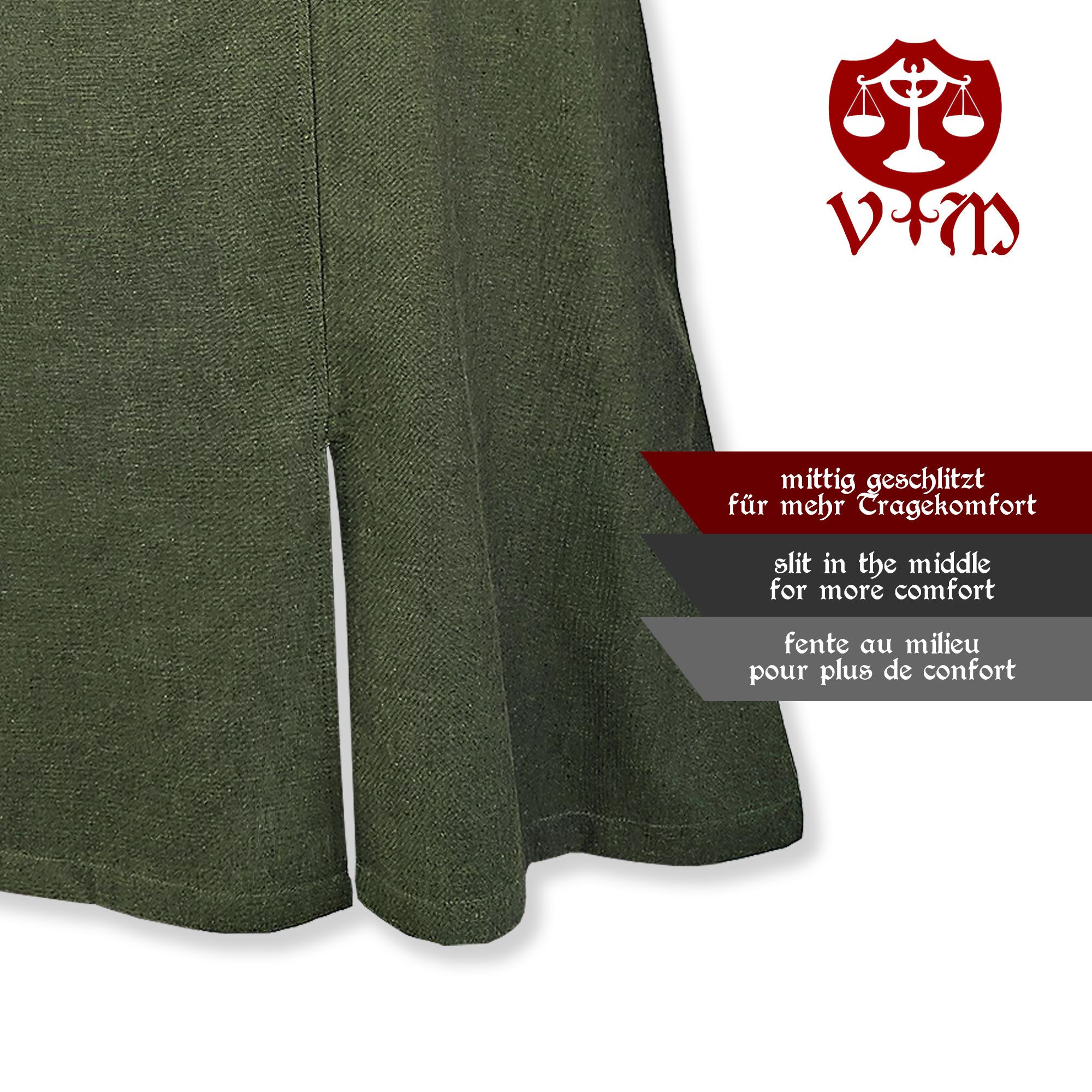 Vehi Mercatus Ritter-Kostüm Schlichte Mittelalter Tunika langarm Grün "Malte"