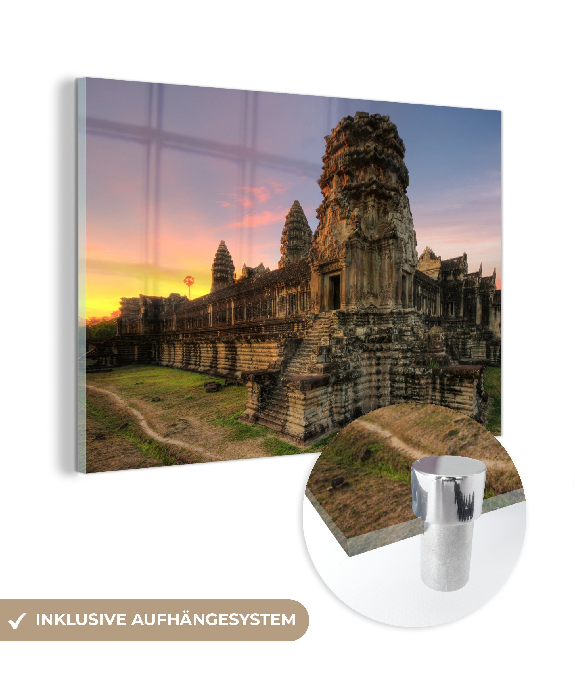 MuchoWow Acrylglasbild Sonnenaufgang am Angkor Wat in Kambodscha, (1 St), Acrylglasbilder Wohnzimmer & Schlafzimmer
