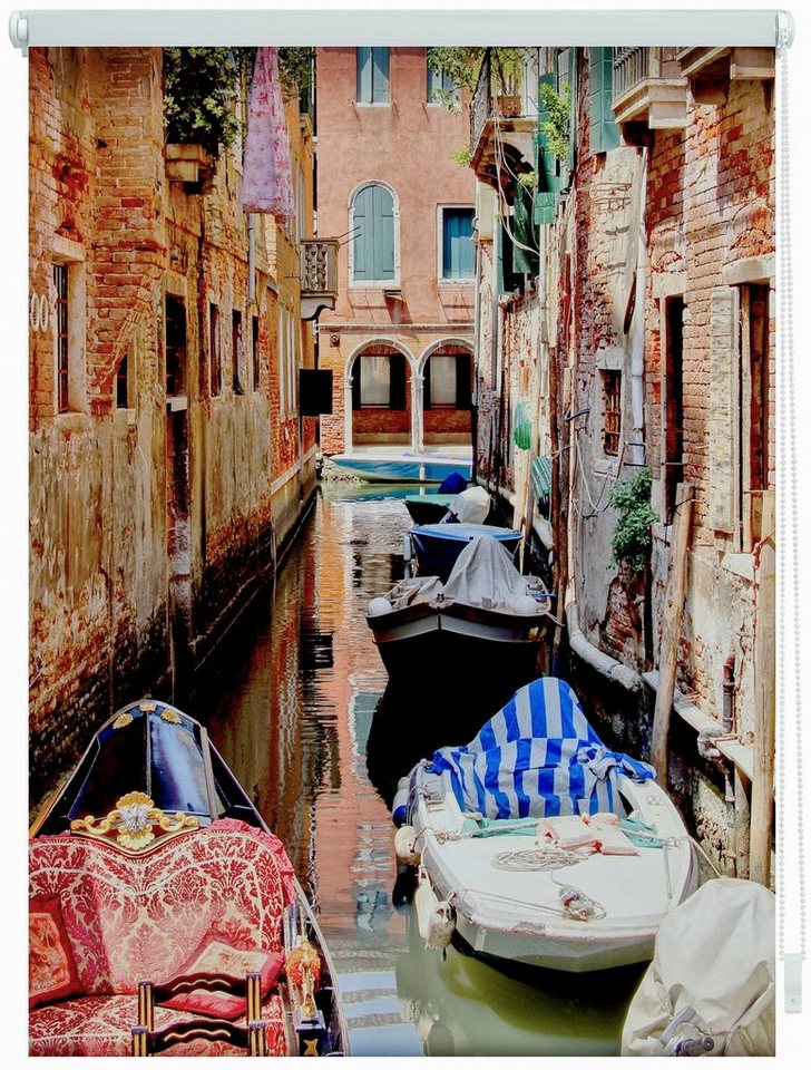 Seitenzugrollo Klemmfix Motiv Venedig Gondola, LICHTBLICK ORIGINAL,  Lichtschutz, ohne Bohren, freihängend, Klemmfix, bedruckt