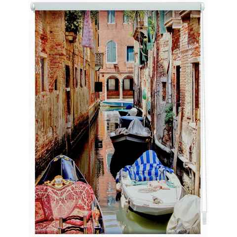 Seitenzugrollo Klemmfix Motiv Venedig Gondola, LICHTBLICK ORIGINAL, Lichtschutz, ohne Bohren, freihängend, Klemmfix, bedruckt