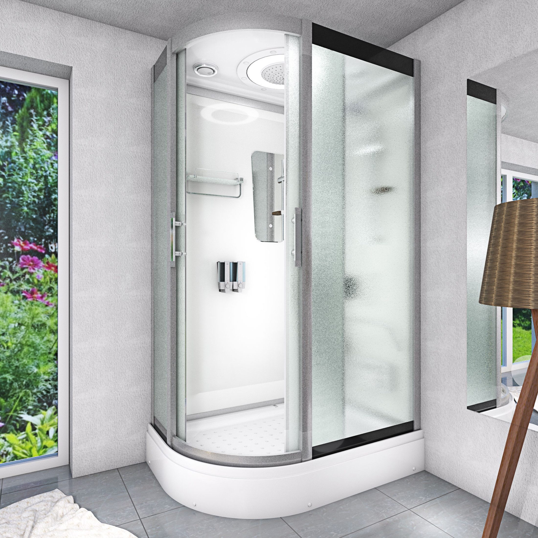 AcquaVapore Dampfdusche Dusche DampfduscheD60-70M3L-ALL Weiß 120x80, Sicherheitsglas ESG, Höhenverstellbar, Mit Bauanleitung, Mit Beleuchtung, Mit Spiegel, Gehä
