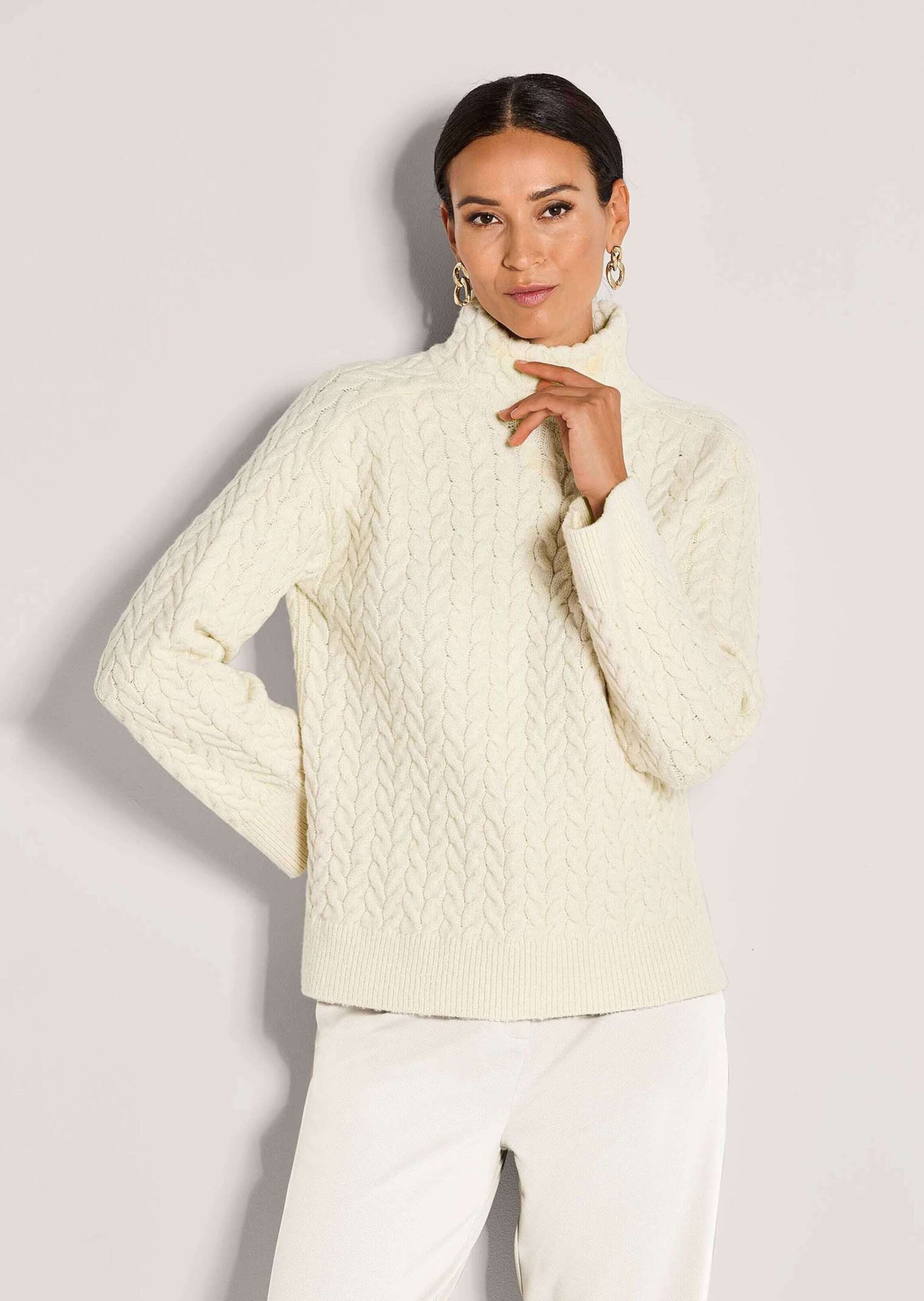 MADELEINE Strickpullover Eleganter Baumwollpullover mit Zopfmuster Winterli günstig online kaufen