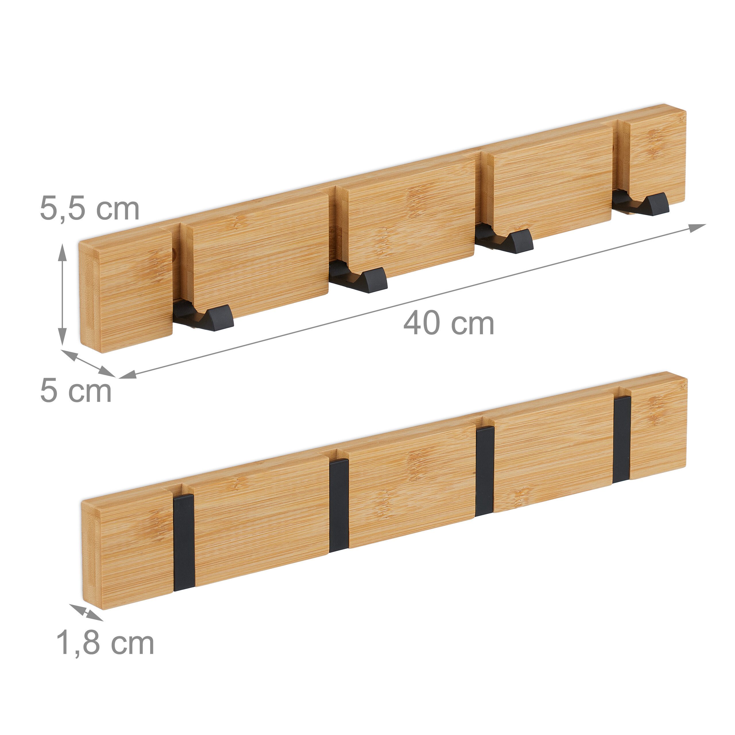 relaxdays Wandgarderobe Garderobenleiste mit klappbaren Haken (1 St), 4 Haken – Bild 4 von 5
