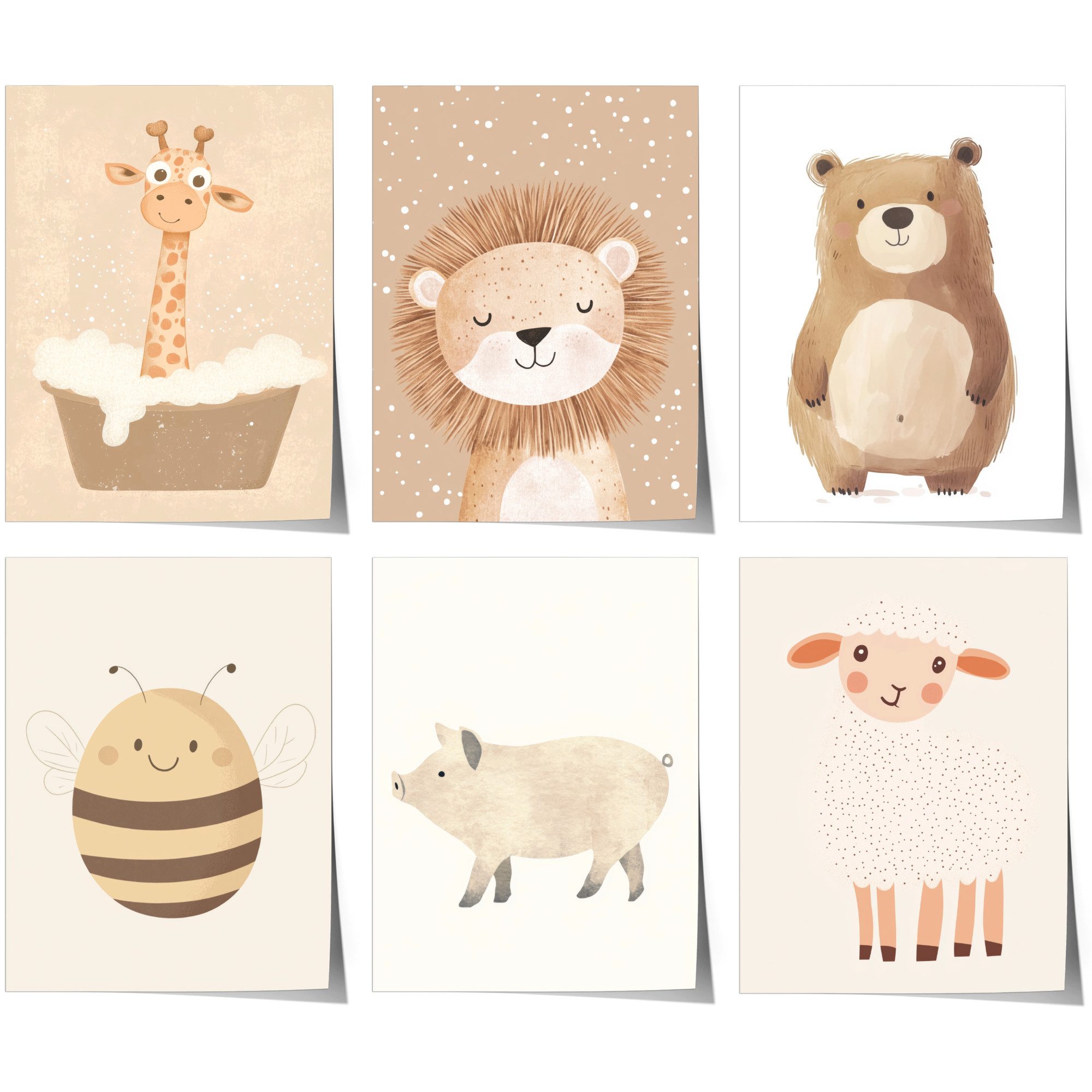 JUSTGOODMOOD Poster Premium ® Giraffe Löwe Bär Biene Schwein Schaf Kinderzimmer, B Löwe (1 St), verschiedene Größen wählbar