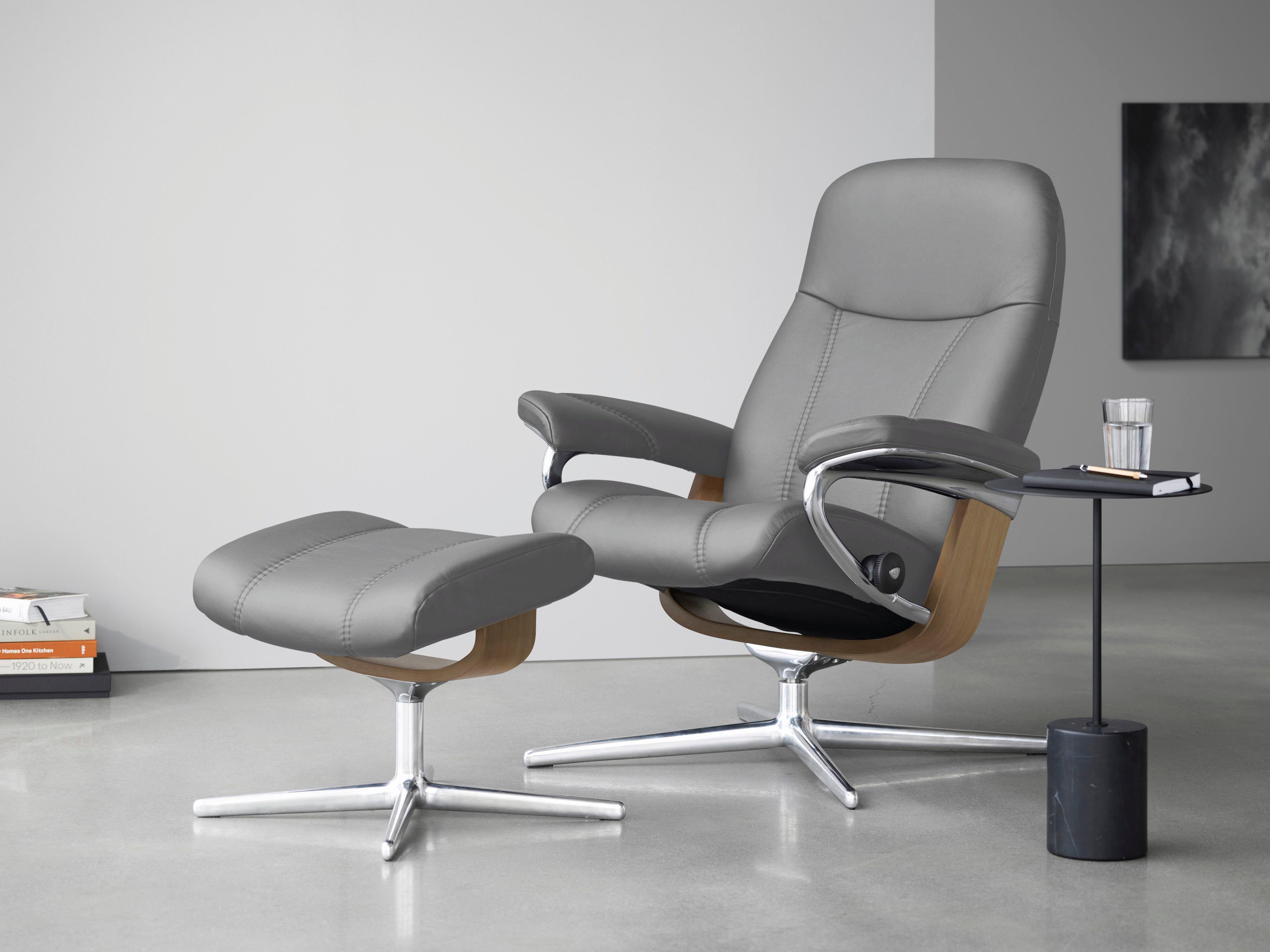 mit Holzakzent mit Stressless® & (Set, Cross Eiche M Größe Consul Hocker, S, Hocker), Base, mit Relaxsessel L, Relaxsessel