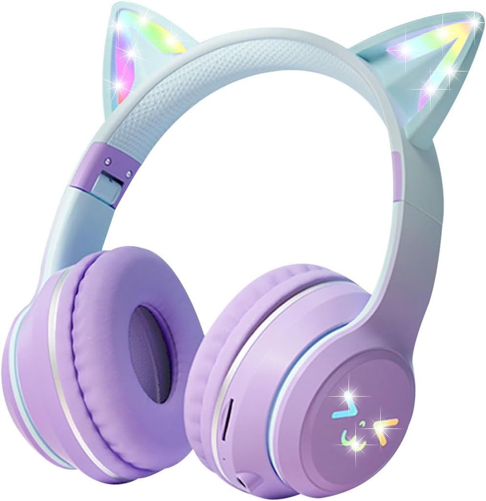 MOPUEA Faltbare Bluetooth Kopfhörer,RGB-LED-Leuchten,Bluetooth 5.1,HiFi Sound Over-Ear-Kopfhörer (für Kindergeschenke/Schule/Tablet/Reisen)