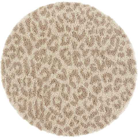 Hochflor-Teppich Gemma, my home, rund, Höhe: 35 mm, Hochflor, Tier Motiv, Leopard, Schafzimmer, Robust, Pflegeleicht
