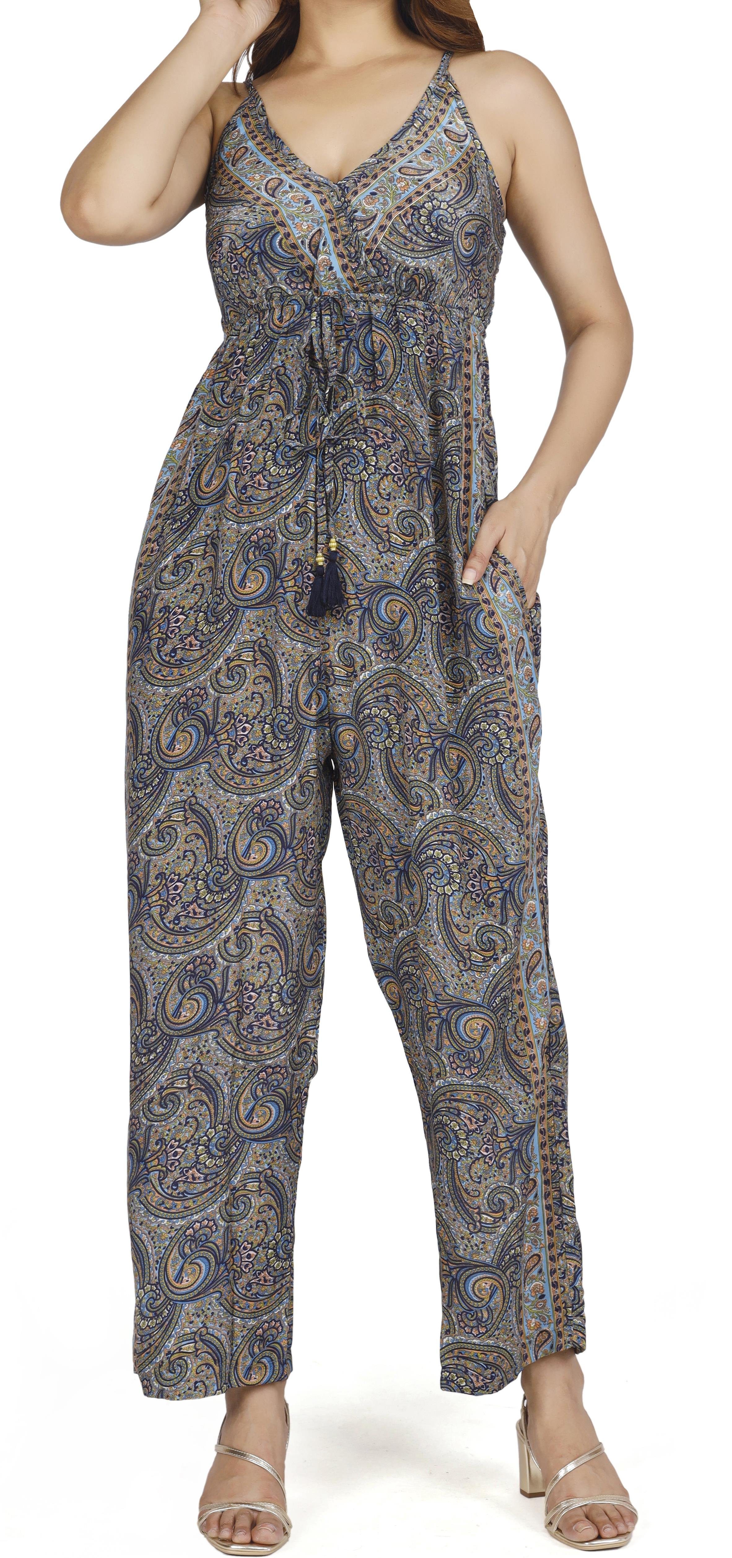 Guru-Shop Relaxhose Boho Jumpsuit, Sommer Overall, seidig.. alternative Bekleidung blau/türkis