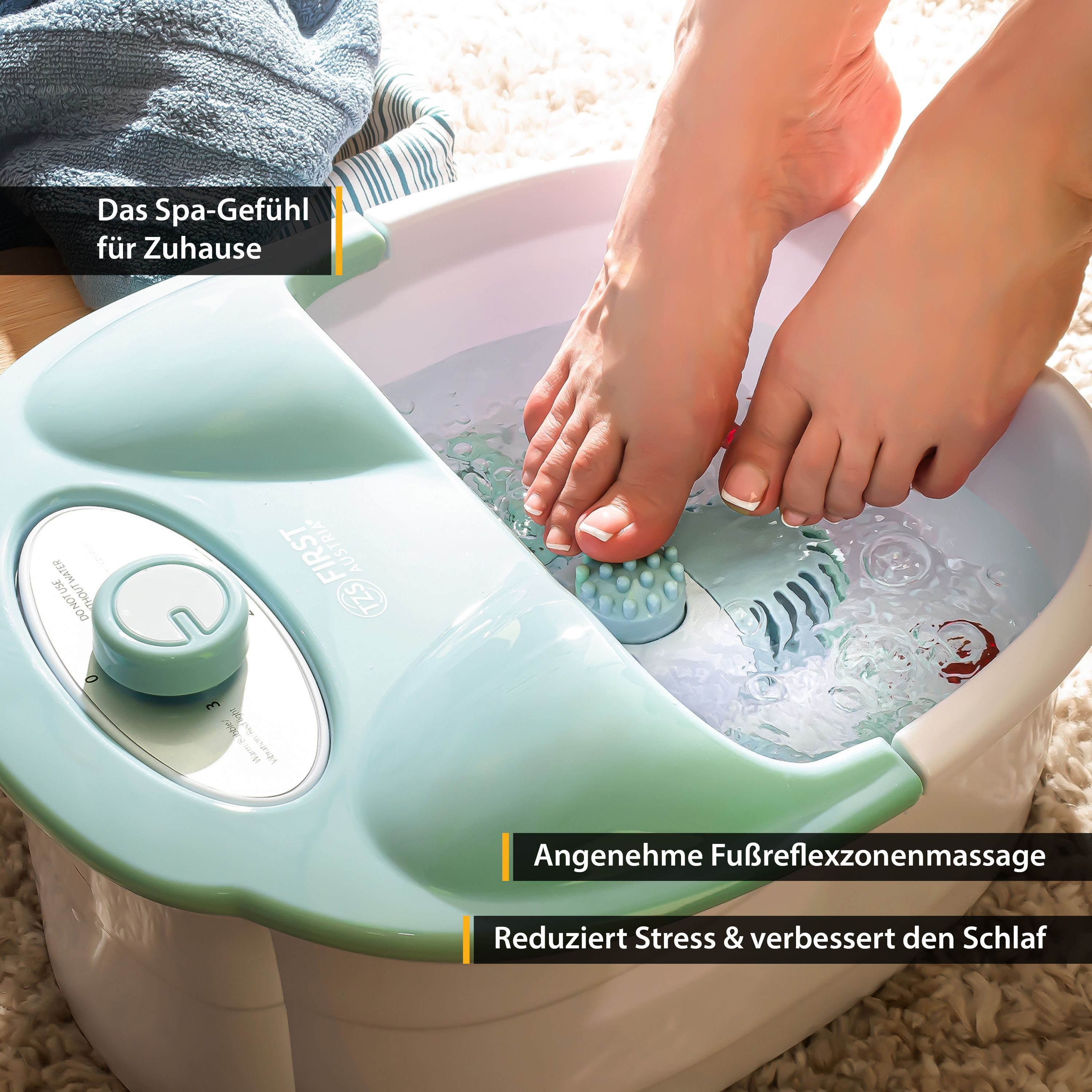 TZS FIRST AUSTRIA Fußmassagegerät Fußsprudelbad, Vibrations, Luftblasenmassage Infrarot, Heizfunktion, Fußbad, 80W, 3 Programme, 3 Aufsätze, klappbarer Griff, A – Bild 4 von 5