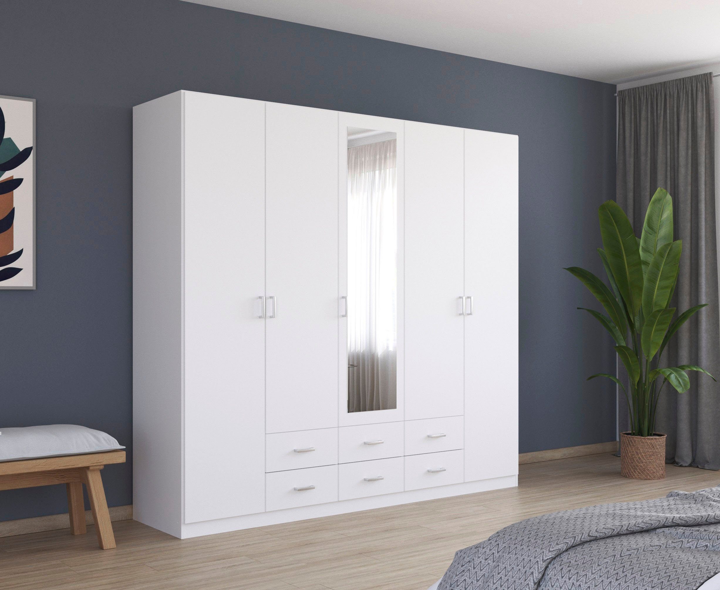 rauch Kleiderschrank Schrank Garderobe Ankleide GAMMA Breiten 91/136/181/226/271/315/360 cm (in 3 Ausstattungen BASIC/CLASSIC/PREMIUM (inkl. SOFT-CLOSE-Funktion) verschiedene Griff-Varianten, mit Spiegel TOPSELLER MADE IN GERMANY