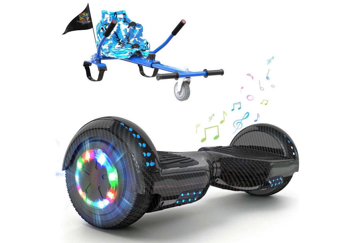 RCB Balance Scooter Kart Set, 6,5 Zoll Hoverboard mit Sitz für Kinder, Hoverboard mit Go-Kart