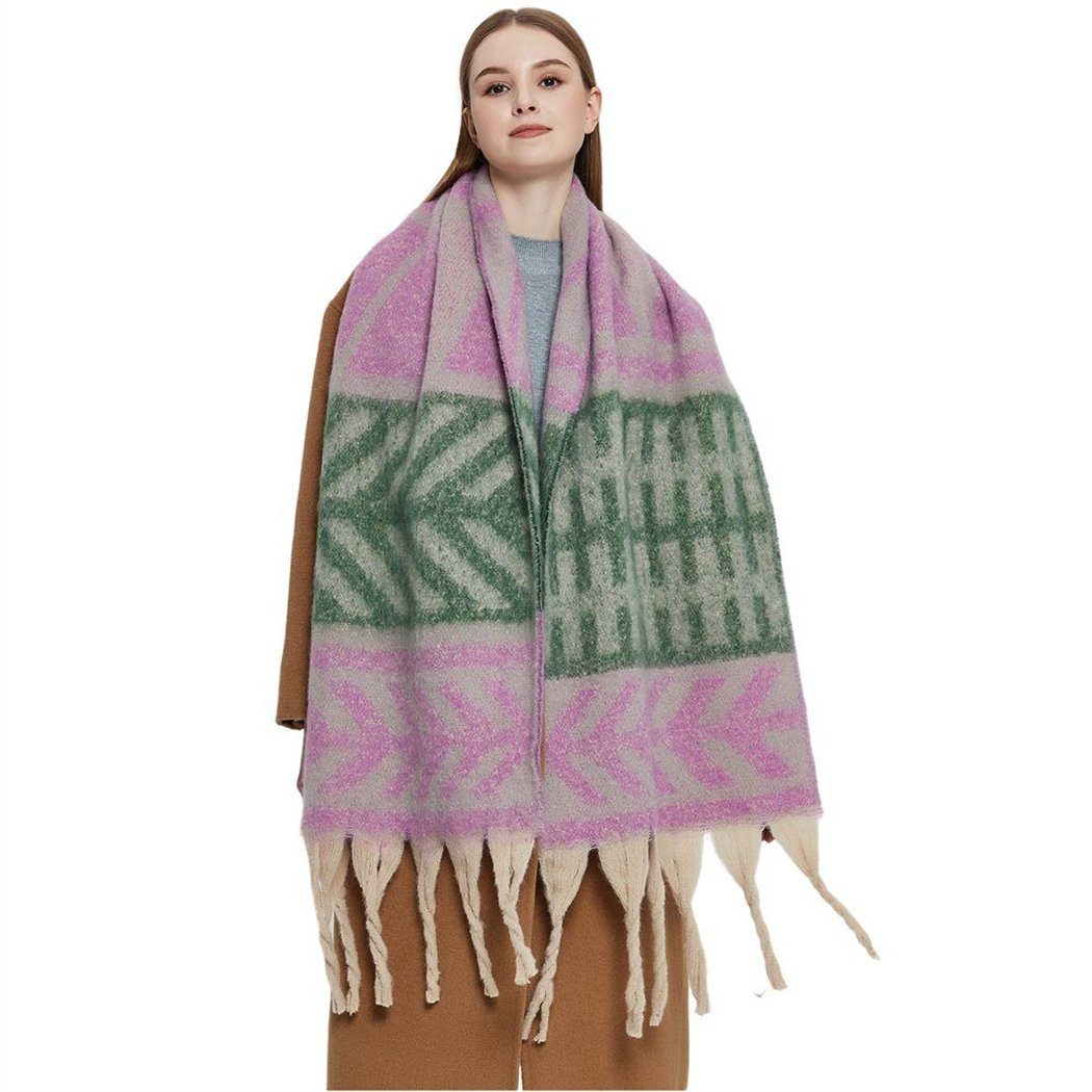 DAYUT Modeschal Women's plaid tassel leaf pattern scarf, shawl, warm in winter, (1-St)