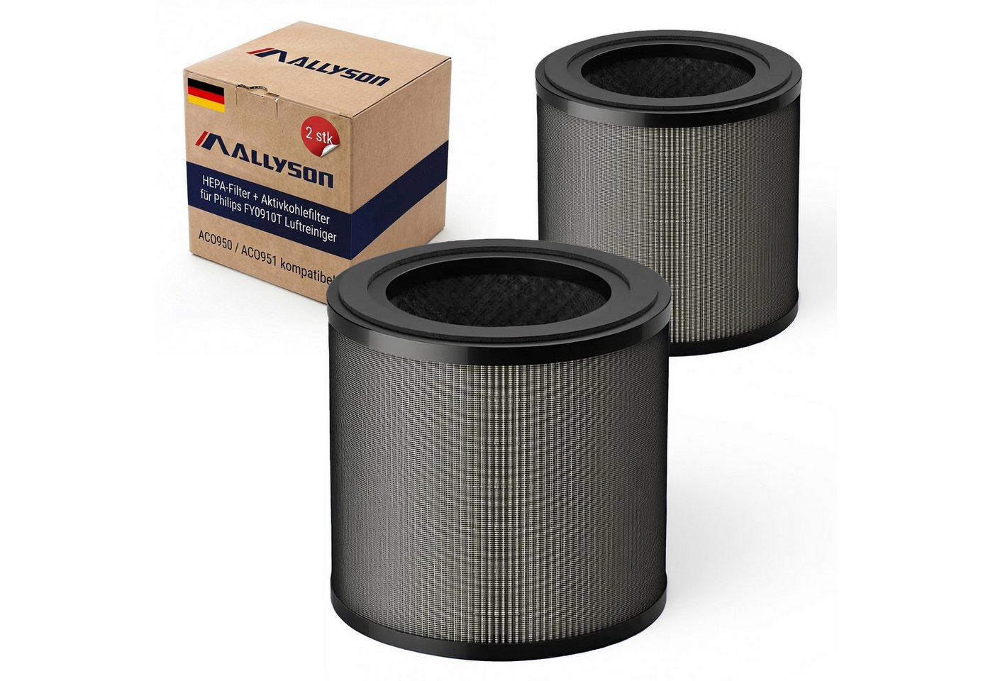 Allyson HEPA-Filter Philips Luftreiniger Ersatzfilter (2er Set), HEPA-Filter für Philips, Zubehör für Philips Luftreiniger AC0950 Philips Luftreiniger AC0951 Philips Originalfilter-Nummer FY0910/30, 2er-Sparset für Philips AC0950 & AC0951, ersetzt FY0910/30.