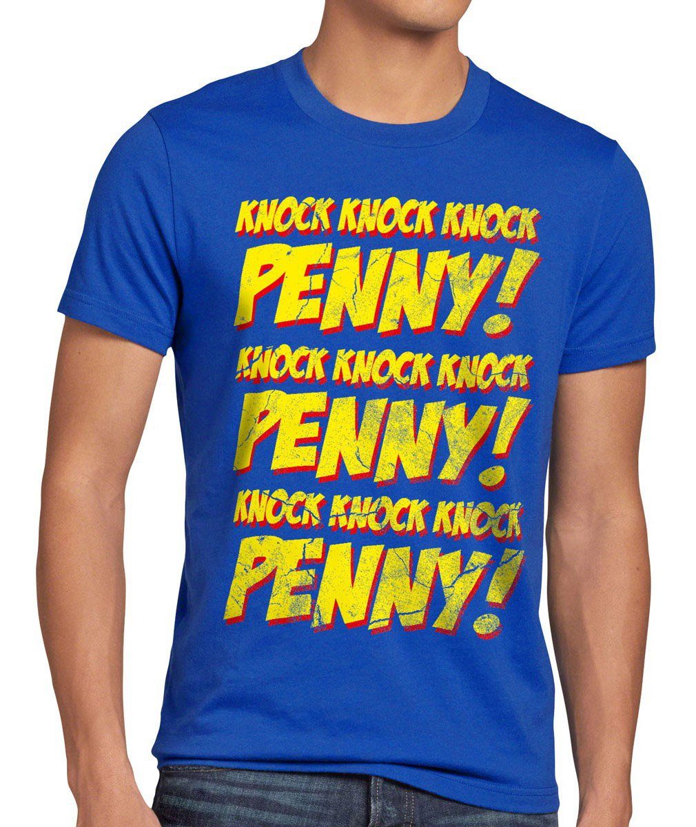 style3 Print-Shirt Herren T-Shirt Penny knock big bang sheldon College theory cooper leonard comic blau