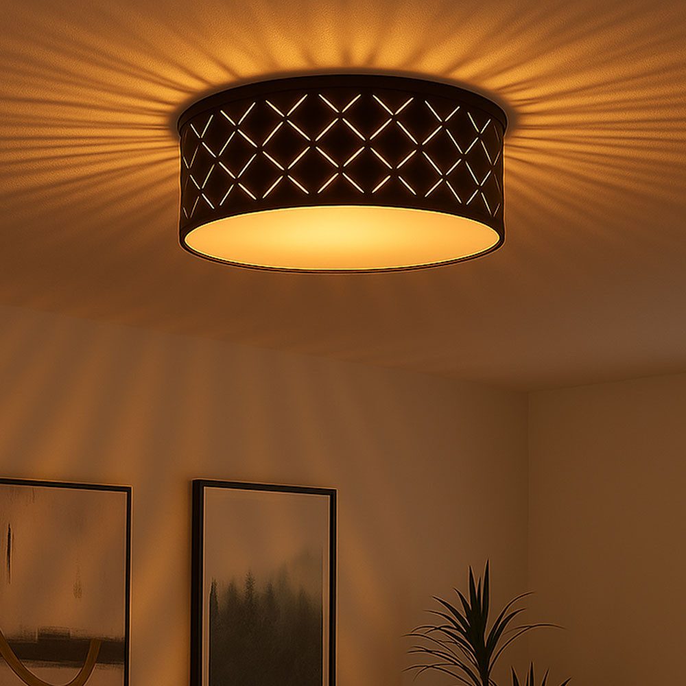 GLOBO LIGHTING LED Deckenleuchte, Leuchtmittel inklusive, Warmweiß, LED Deckenleuchte schwarz Samt Deckenlampe Schlafzimmerlampe DM 26 cm