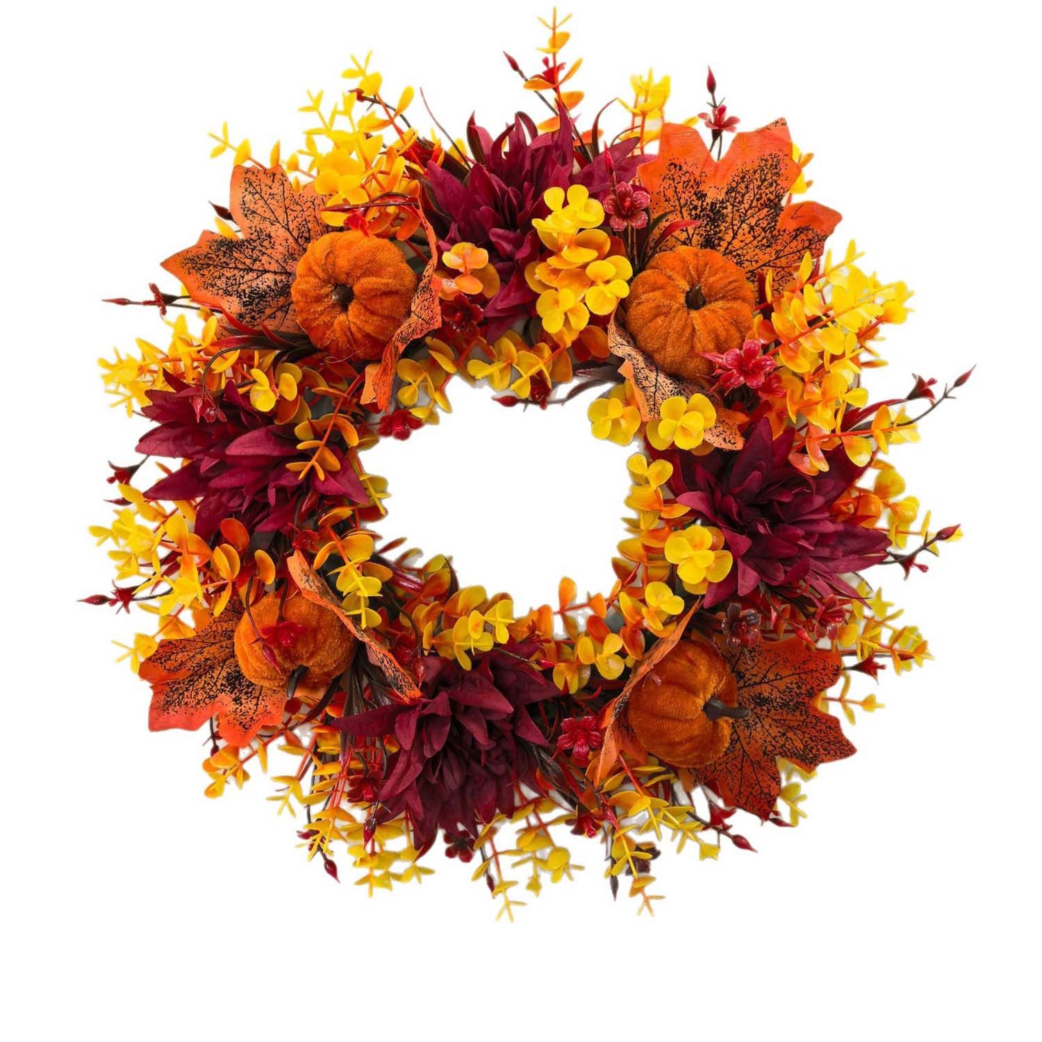 Diwzbyn Dekokranz Herbstkranz, Herbst-Haustür-Kranz mit verschiedenen Kürbis-Cluster