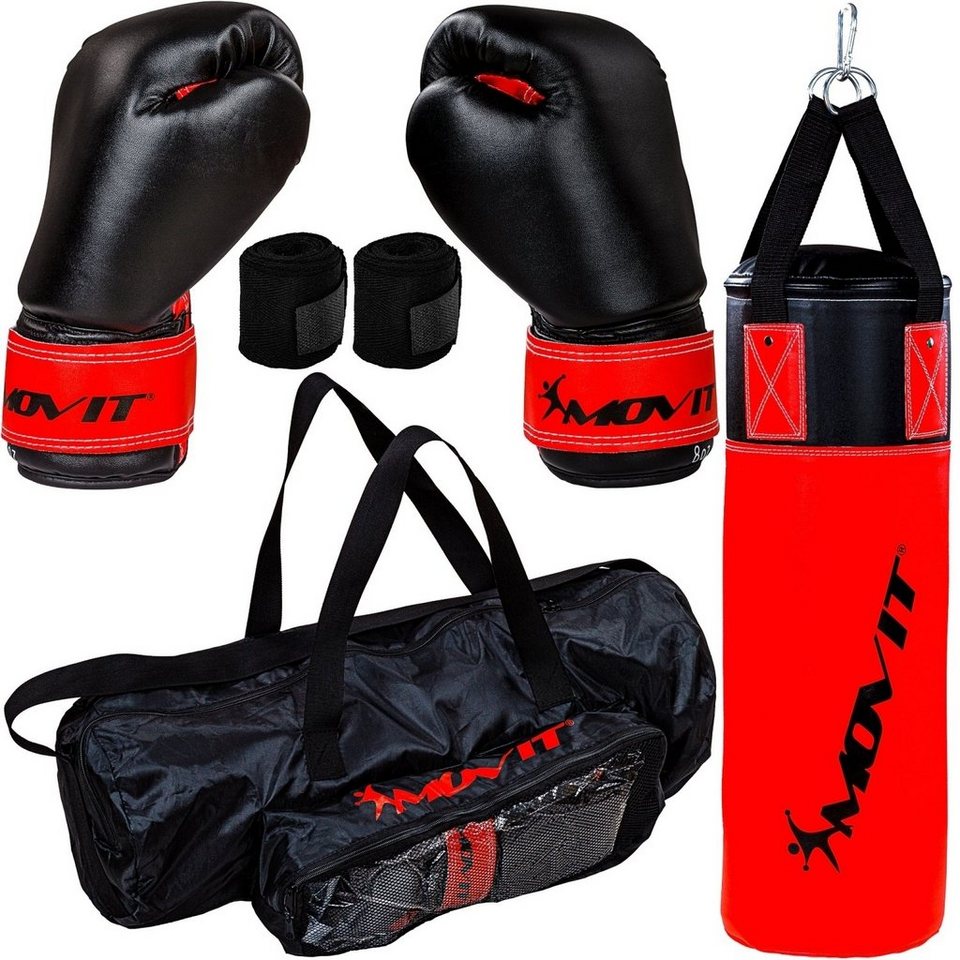 MOVIT Boxsack Movit® Boxsack-Set 5,5kg, inkl. Boxsack befüllt (mit Tasche,  mit Bandagen, mit Boxhandschuhen), für Kinder und Jugendliche, rot oder blau