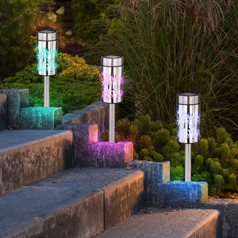 2er RGB verbaut, Globo LED-Leuchtmittel LED Blumen Gartendeko Farbwechsel, Set Solarlampe fest Warmweiß, LED Außenlampe Gartenleuchte, Gartenlampe