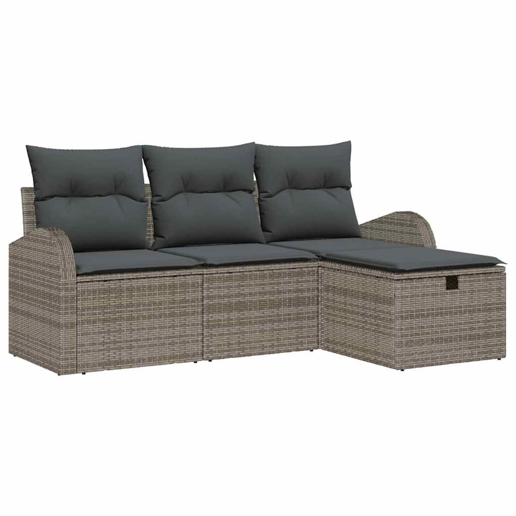 vidaXL Loungesofa Sofa Set mit Kissen mit Speicher 4 pcs Grau Poly-Rattan, 4 Teile