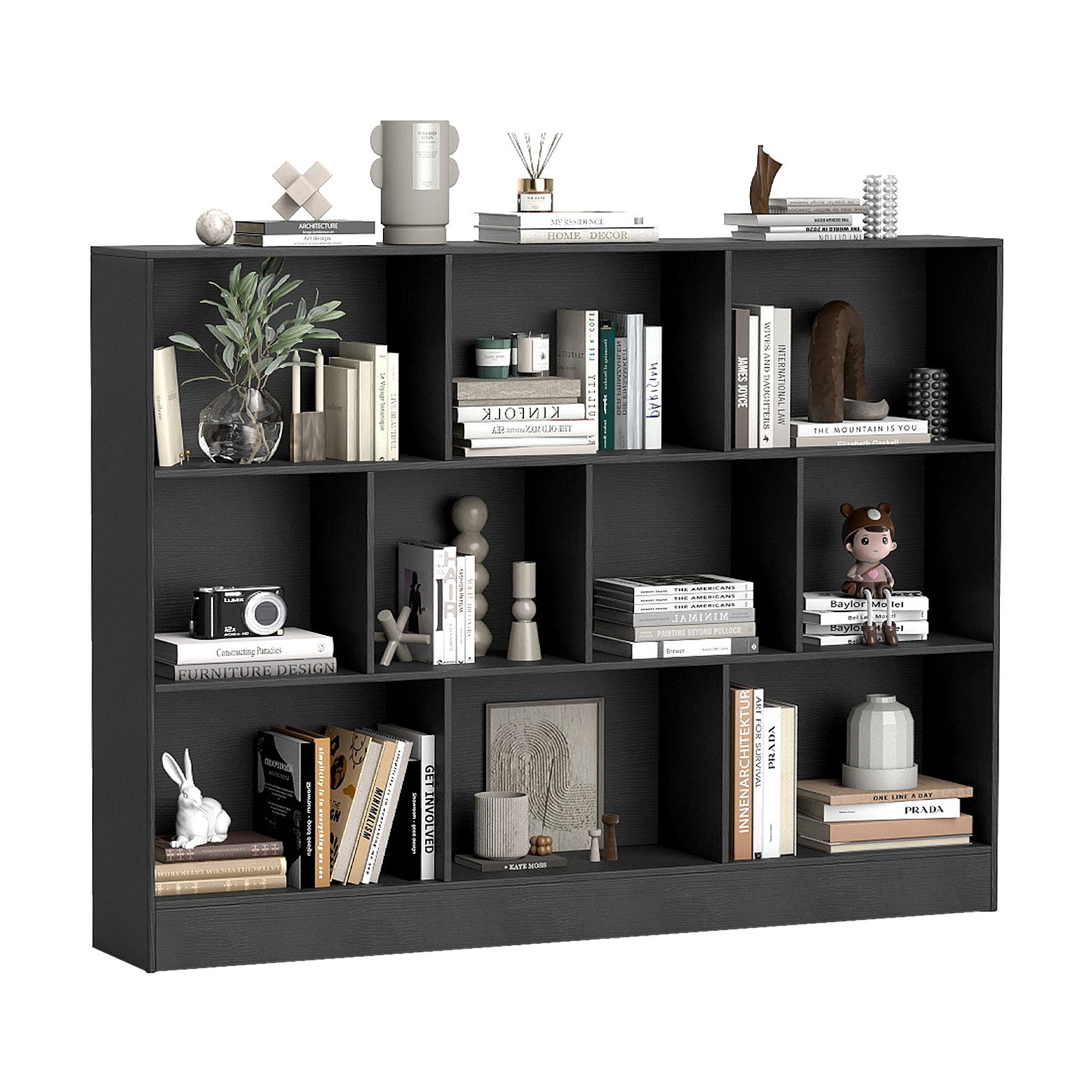 COSTWAY Bücherregal, Standregal, 3 Ebenen, 10 Fächer, bis 70kg, 140x24x104cm