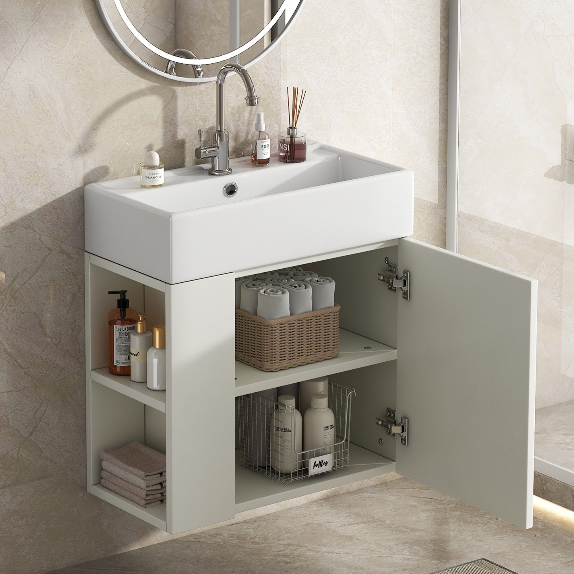 Flieks Waschtisch (1-St., Badschrank Badezimmermöbel wandhängend), Waschbeckenunterschrank mit Waschbecken Badmöbel in Breite 55 cm