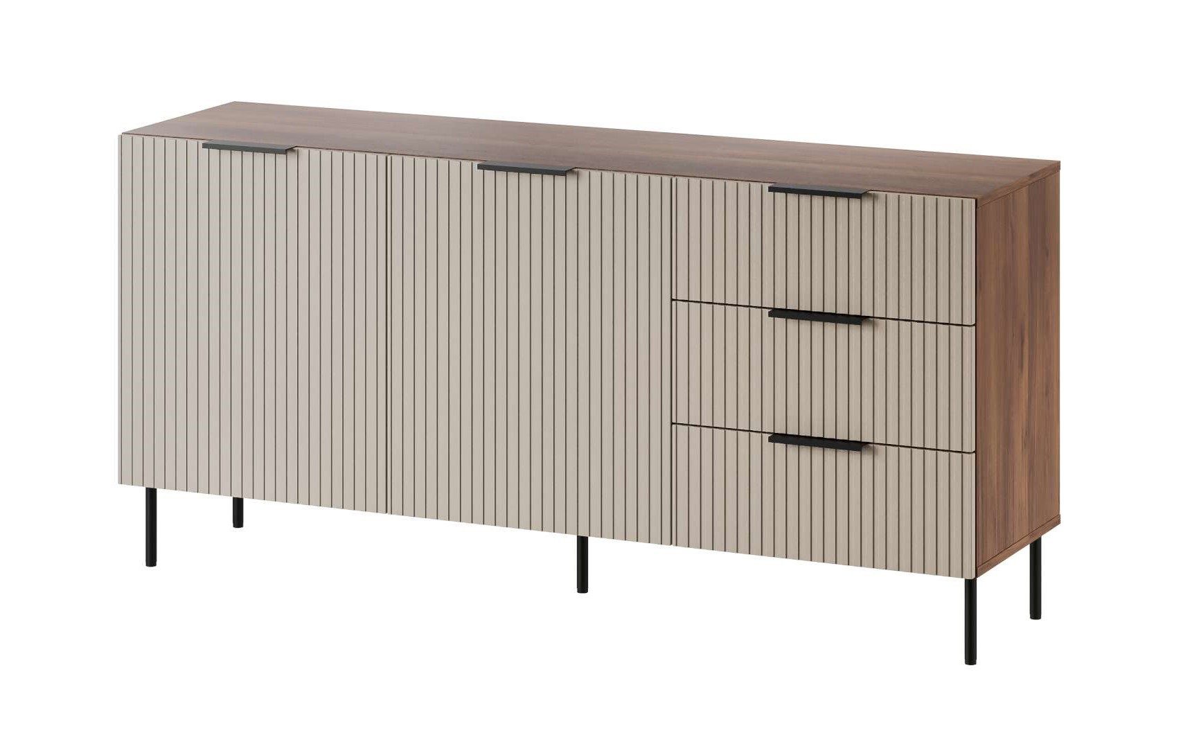 99rooms Kommode Amela (Sideboard, Highboard), mit 2 Türen, 3 Schubladen, aus Holzwerkstoff, Metall Füße & Griffe