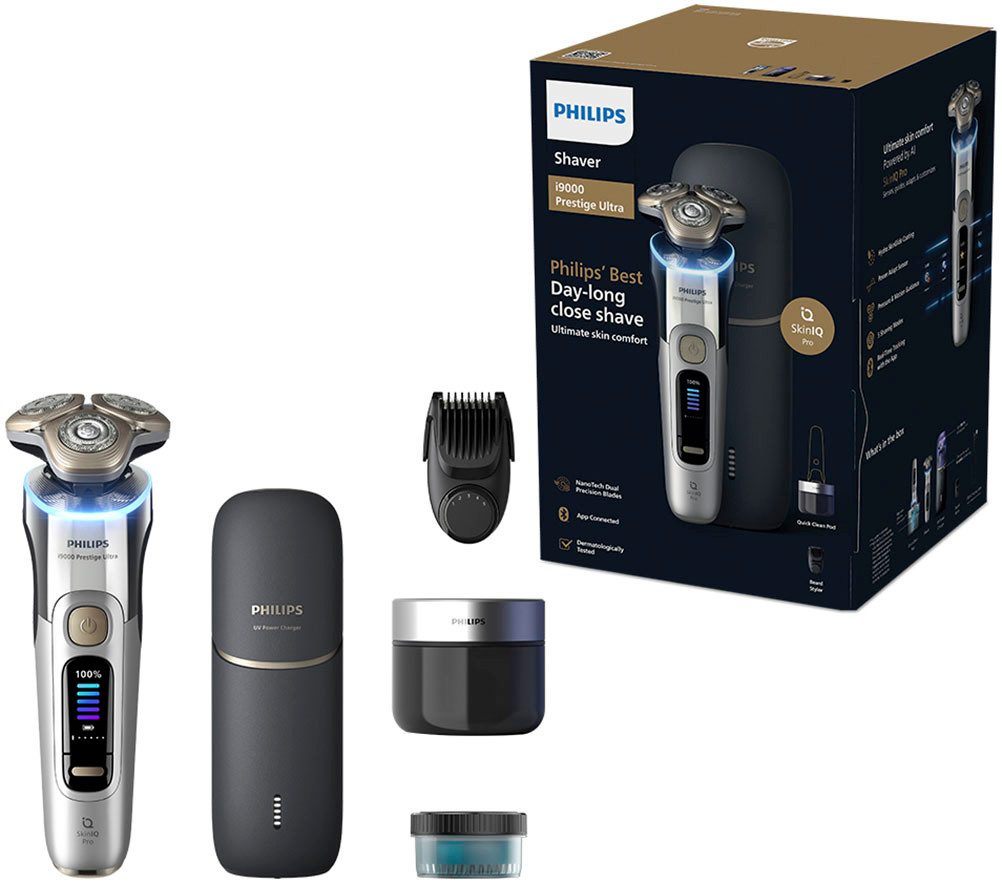 Philips Elektrorasierer Series i9000 Prestige Ultra XP9404/46, Aufsätze: 1, mit SkinIQ Technologie, inkl. UV-Ladecase, 1 Kartusche