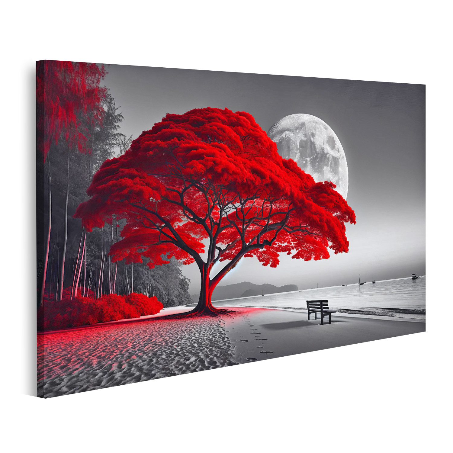 islandburner Leinwandbild Leuchtend Roter Baum an günstig online kaufen
