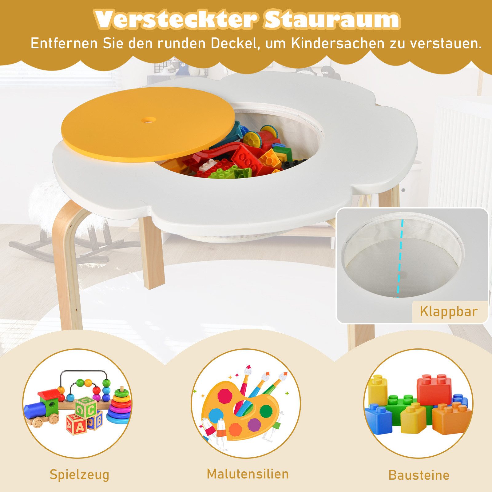 COSTWAY Kindersitzgruppe, (5-tlg), Kindertisch Set mit 4 Stühlen, ab 3 Jahren