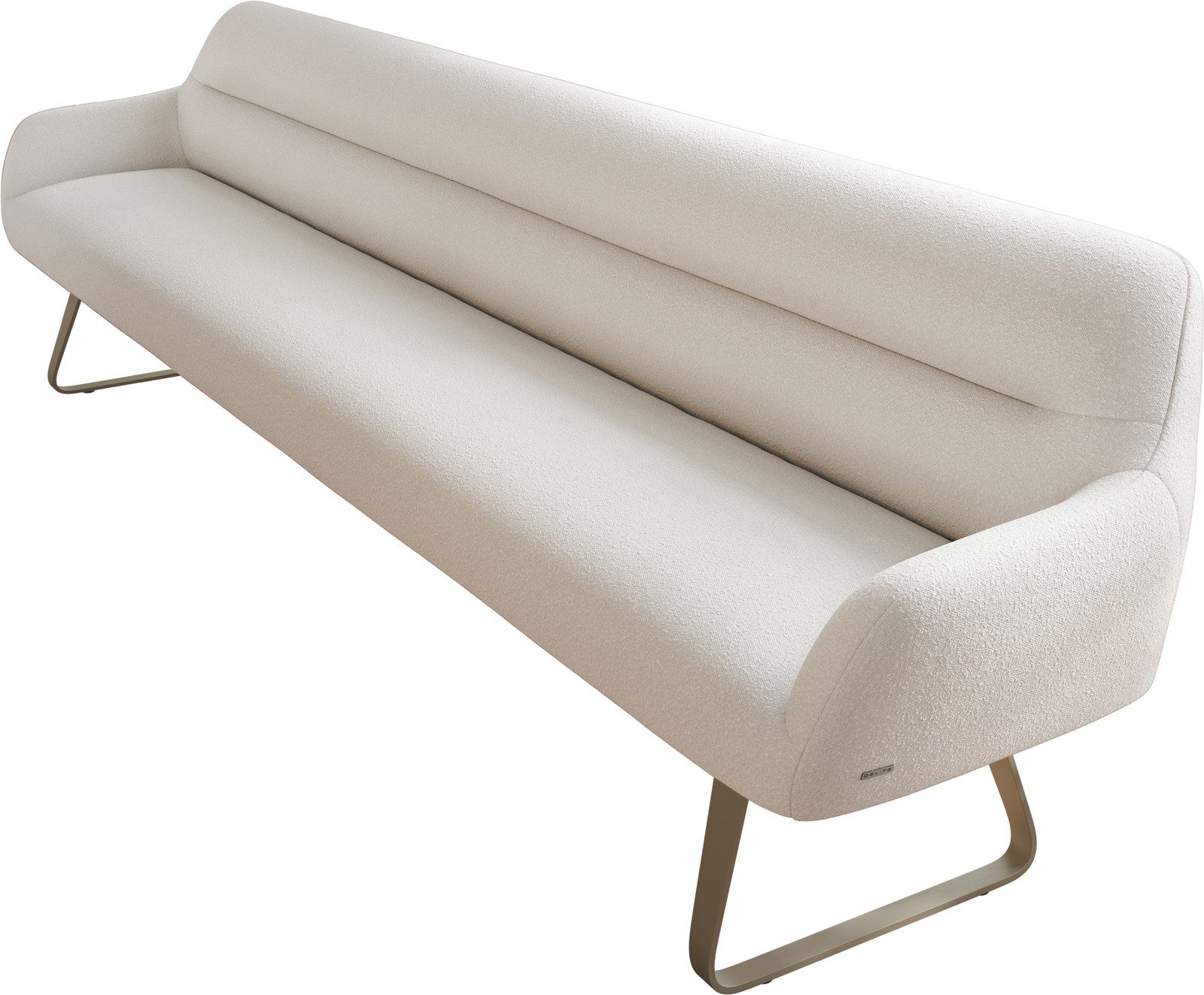 DELIFE Essbank Taya-Flex, 300 cm Kufengestell flach Effektfinish Titan Bouclé Creme-Weiß Taschen