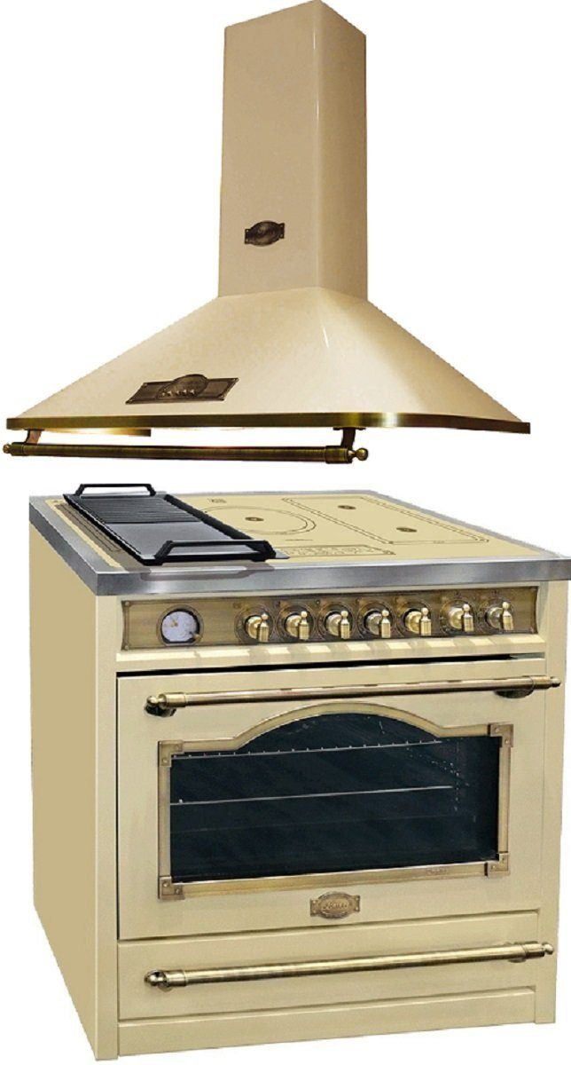 Kaiser Küchengeräte Induktions-Standherd Retro Elektro Standherd mit Induktionskochfeld 90 cm+Dunstabzugshaube 90 cm HC 93655 IElfEm+A 9315 ElfEm, mit 1-fach-Teleskopauszug