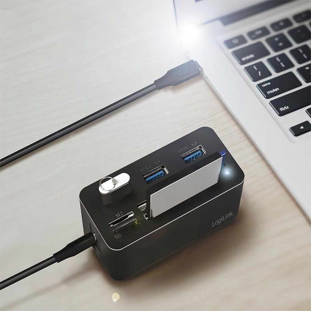 LogiLink Laptop-Dockingstation CR0046 USB 3.2 Gen 1, 8-Port, Schwarz, mit Kartenleser
