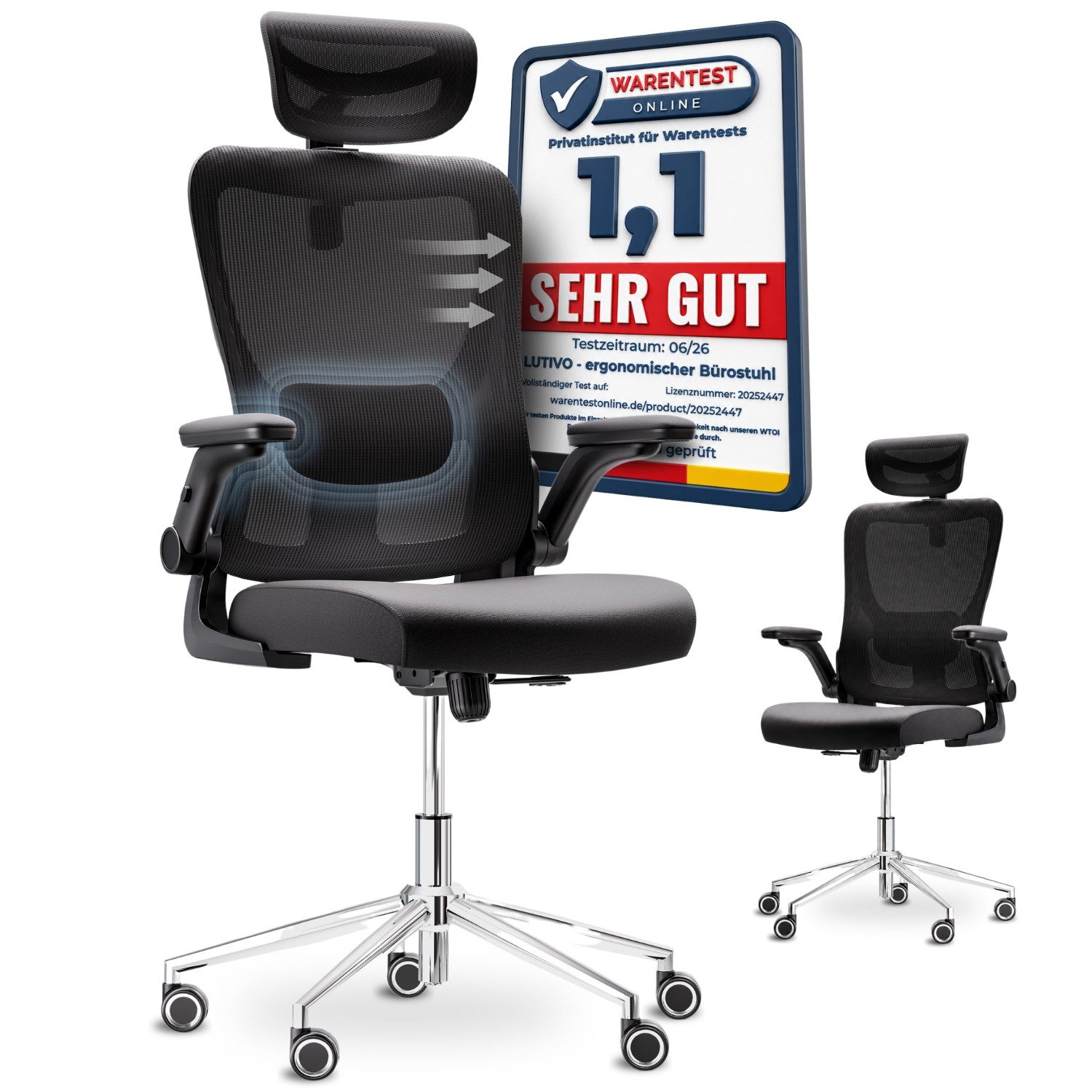 LUTIVO Bürostuhl Ergonomisch & Individuell Anpassbar, Home Office Schreibtischstuhl (Bürostuhl Alpha, Bravo), Einstellung für Sitzhöhe, Kopfstütze, Armlehnen und Rücken Support
