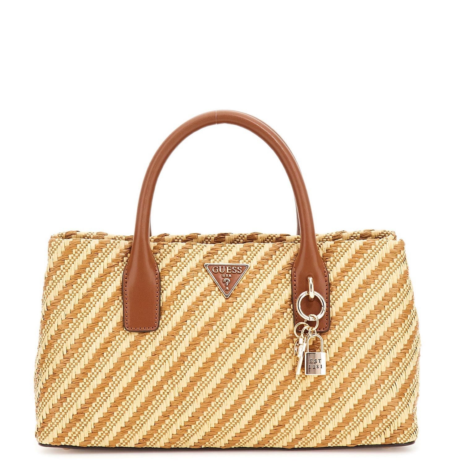 Guess Umhängetasche GUESS Damen Handtasche Simona natural/cognac (1, 1-tlg., 1)