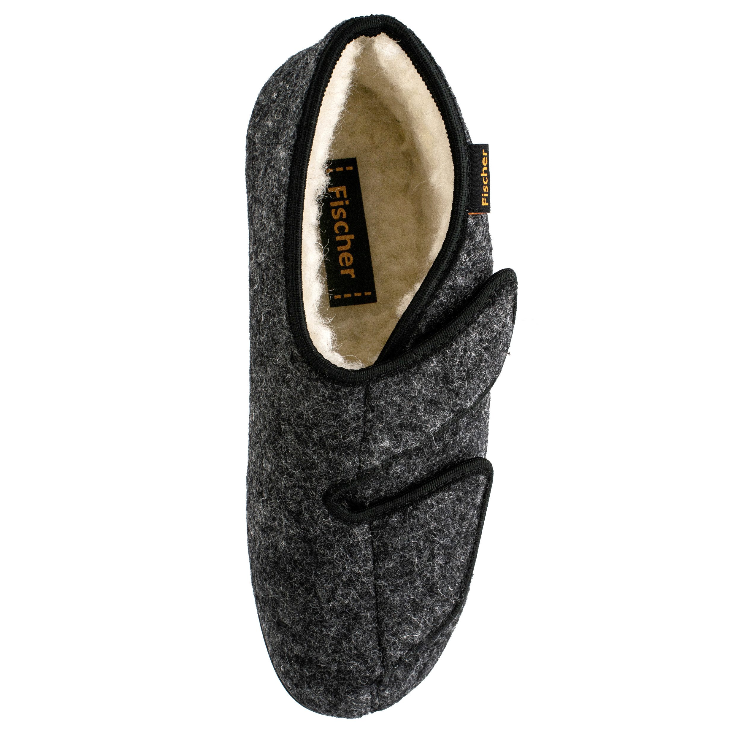 Fischer-Markenschuh Frank Hausschuh aus Wollfilz, mit Schurwollfutter und Klettverschluss