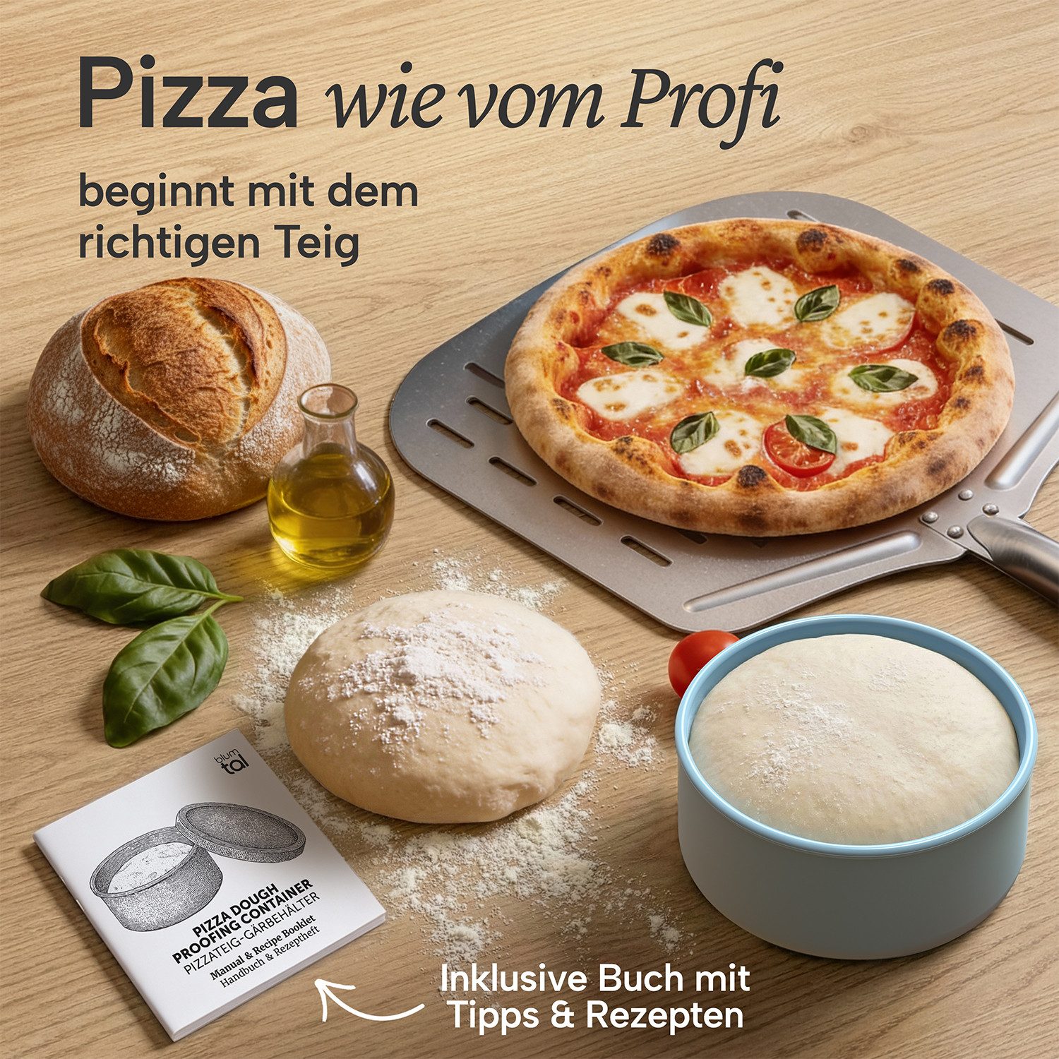 Blumtal Vorratsdose Pizzaballenbox mit Deckel 2er Set - BPA-freie Pizza Ballenbox, Silikon, (6-tlg., 2er, 4er und 6er Set), Silikon 14,5x6,5cm - antihaftende Pizza Box für optimale Gärung