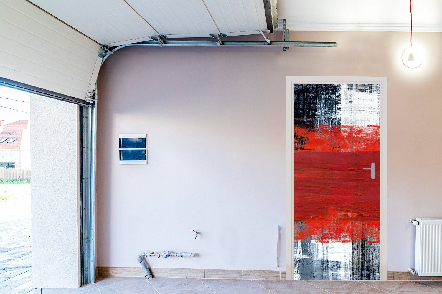 MuchoWow Türtapete - Fototapete Gemälde Türaufkleber, Tür, Abstrakt St), für Öl, bedruckt, Matt, - Rot - cm (1 75x205