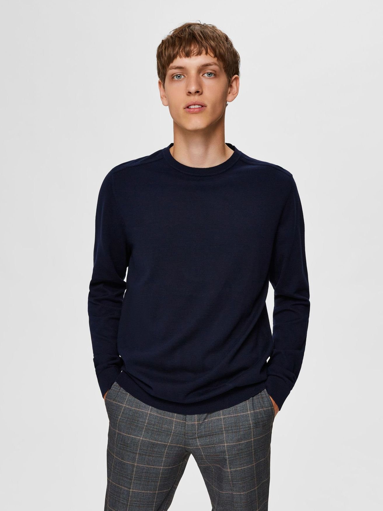 SELECTED HOMME Strickpullover »Herren SELECTED Feinstrick Pullover Basic  Rundhals Sweater SLHBERG« (1-tlg) 3860 in Navy online kaufen | OTTO