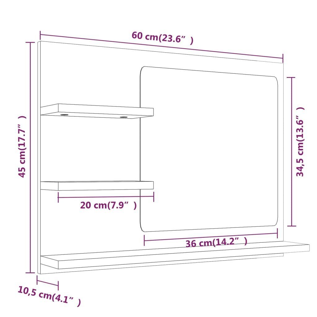 Holzwerkstoff Badezimmerspiegelschrank 60x10,5x45 cm Badspiegel vidaXL (1-St) Räuchereiche