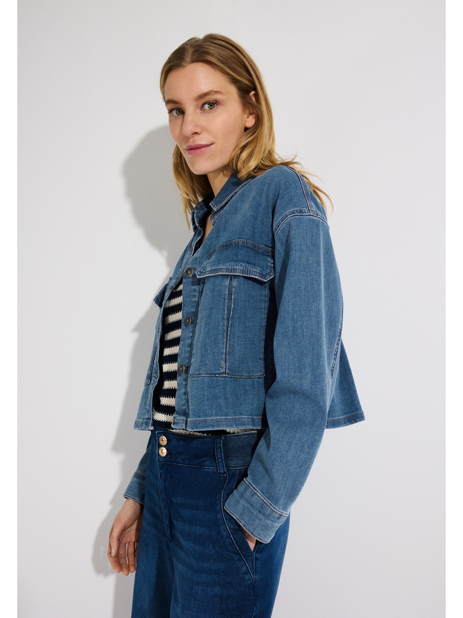 MORE&MORE Jeansjacke kurze, kastige Boxy-Jeansjacke