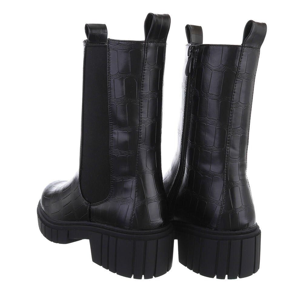 Blockabsatz Damen Freizeit Plateaustiefeletten Ital-Design Schwarz Stiefelette in