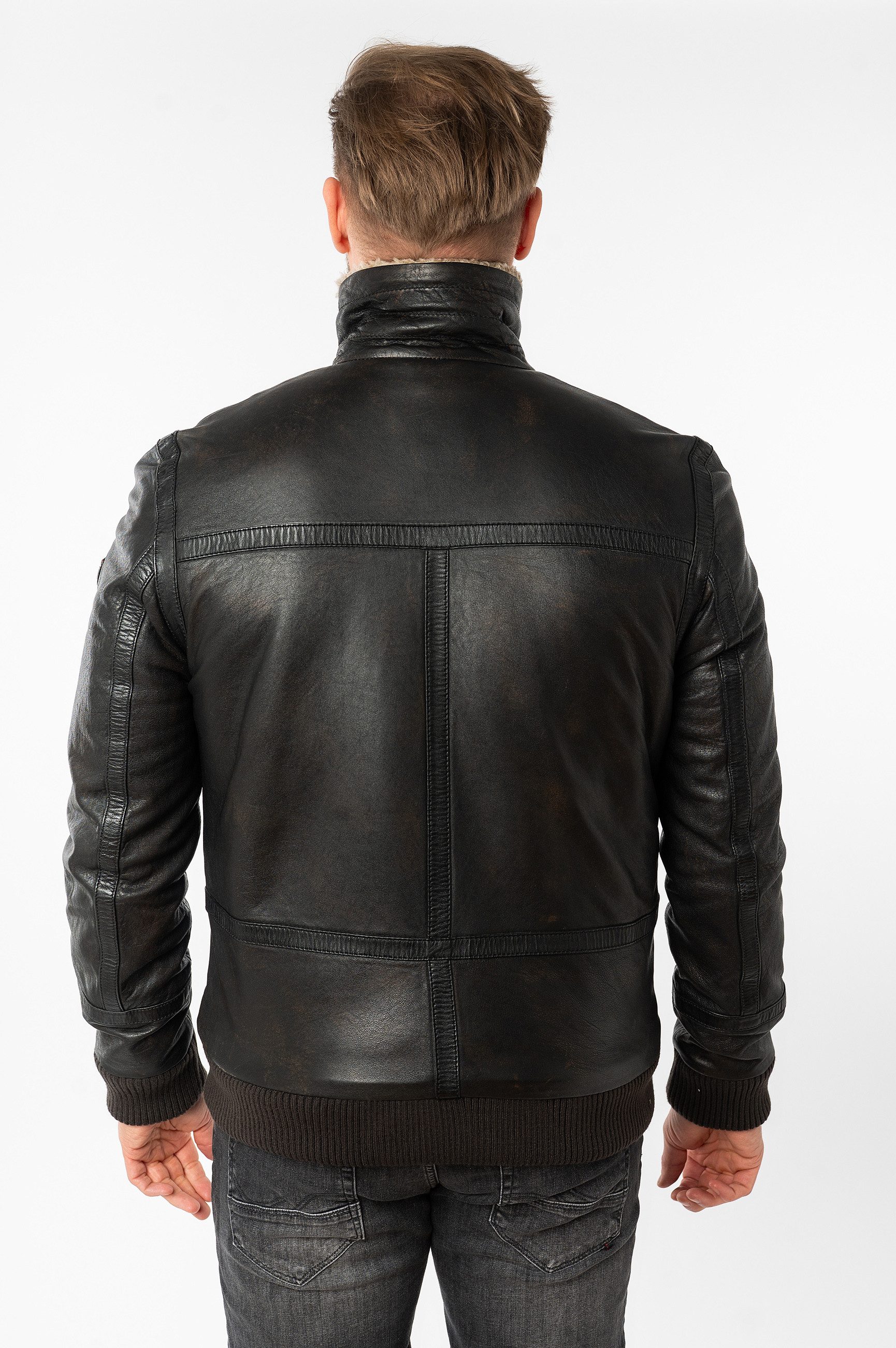 Mauritius Lederjacke MMFyol mit gefüttertem Stehkragen