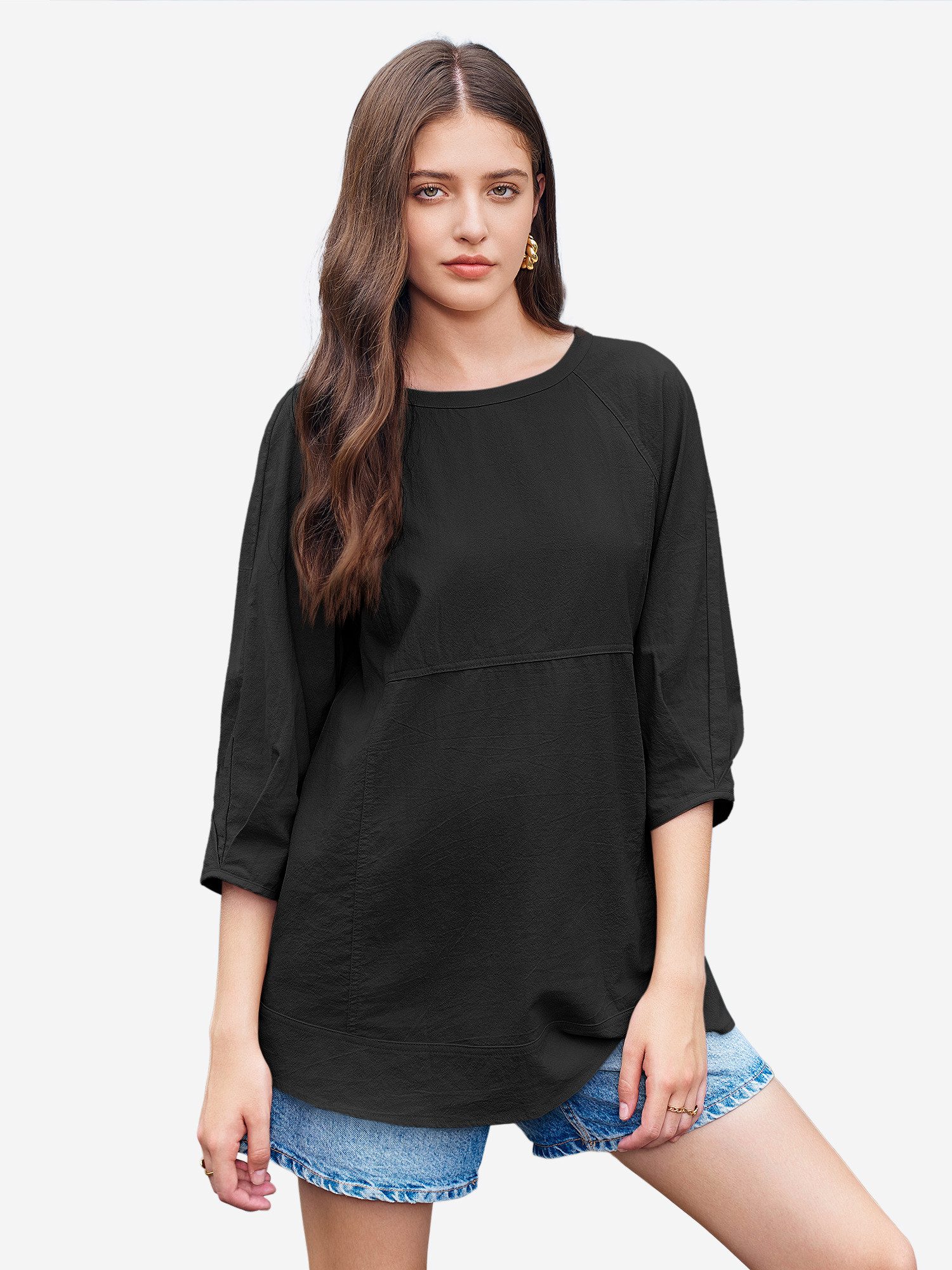 Imily Bela Blusentop Damen Lässiges Fließendes Peplum-Top mit 3/4-Ärmeln (Packung, 1-tlg., 1per-Pack) aus Baumwolle