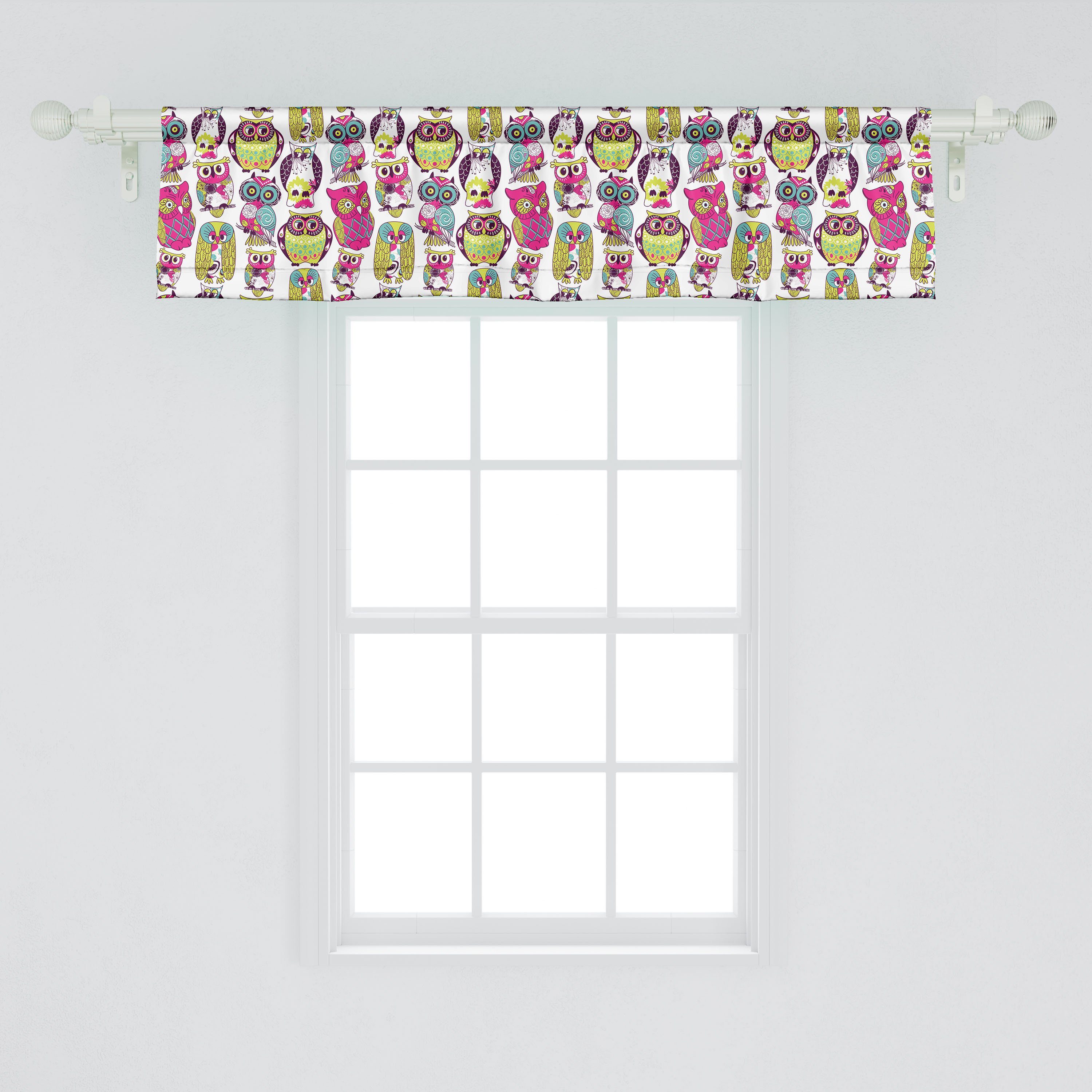 Bunte Vorhang Volant Küche Dekor Abakuhaus, Blumenmotive Scheibengardine Stangentasche, Schlafzimmer Eulen mit für Microfaser,