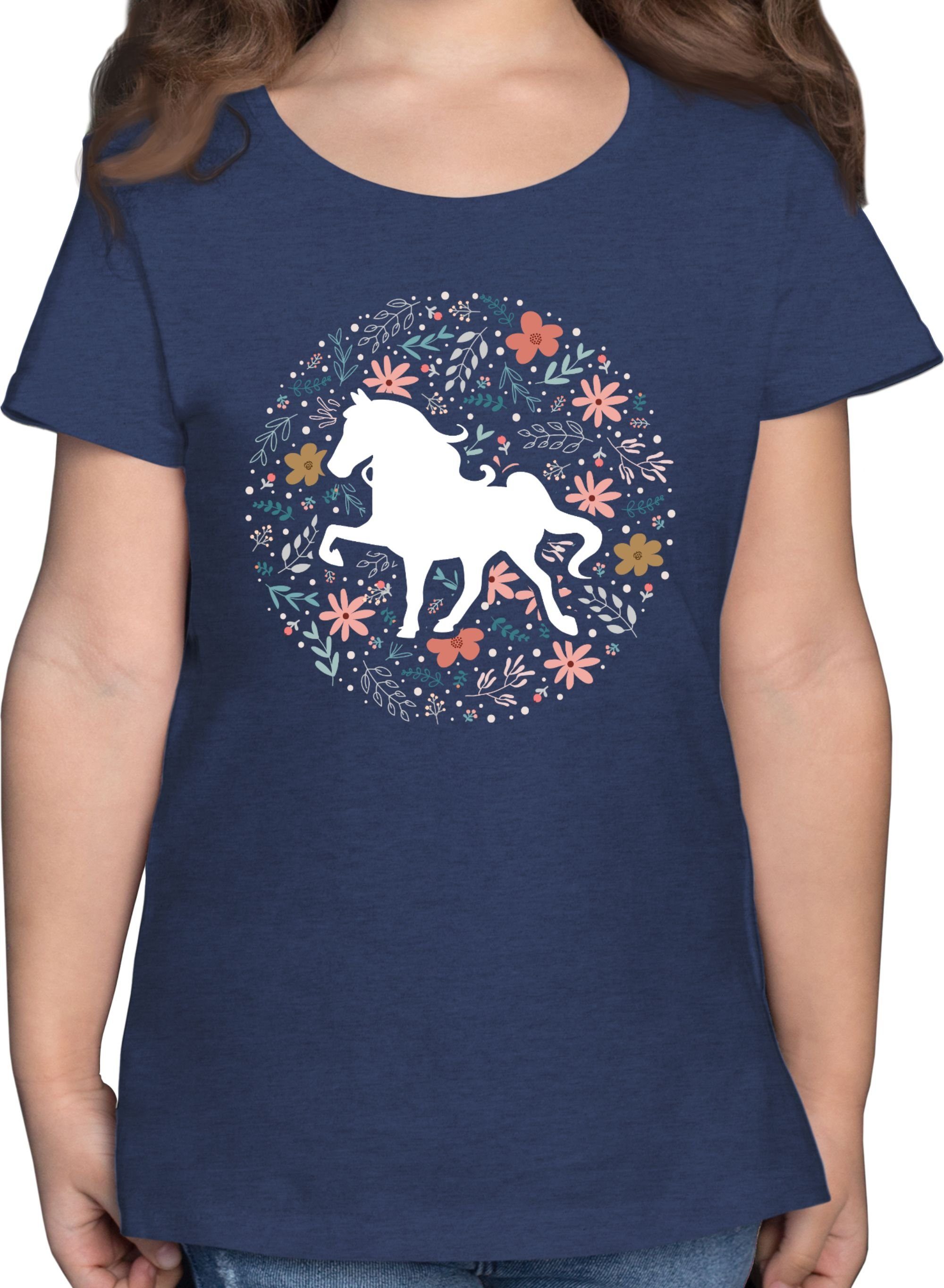 Shirtracer T-Shirt Pferd mit Blumen Pferd 2 Dunkelblau Meliert | T-Shirts