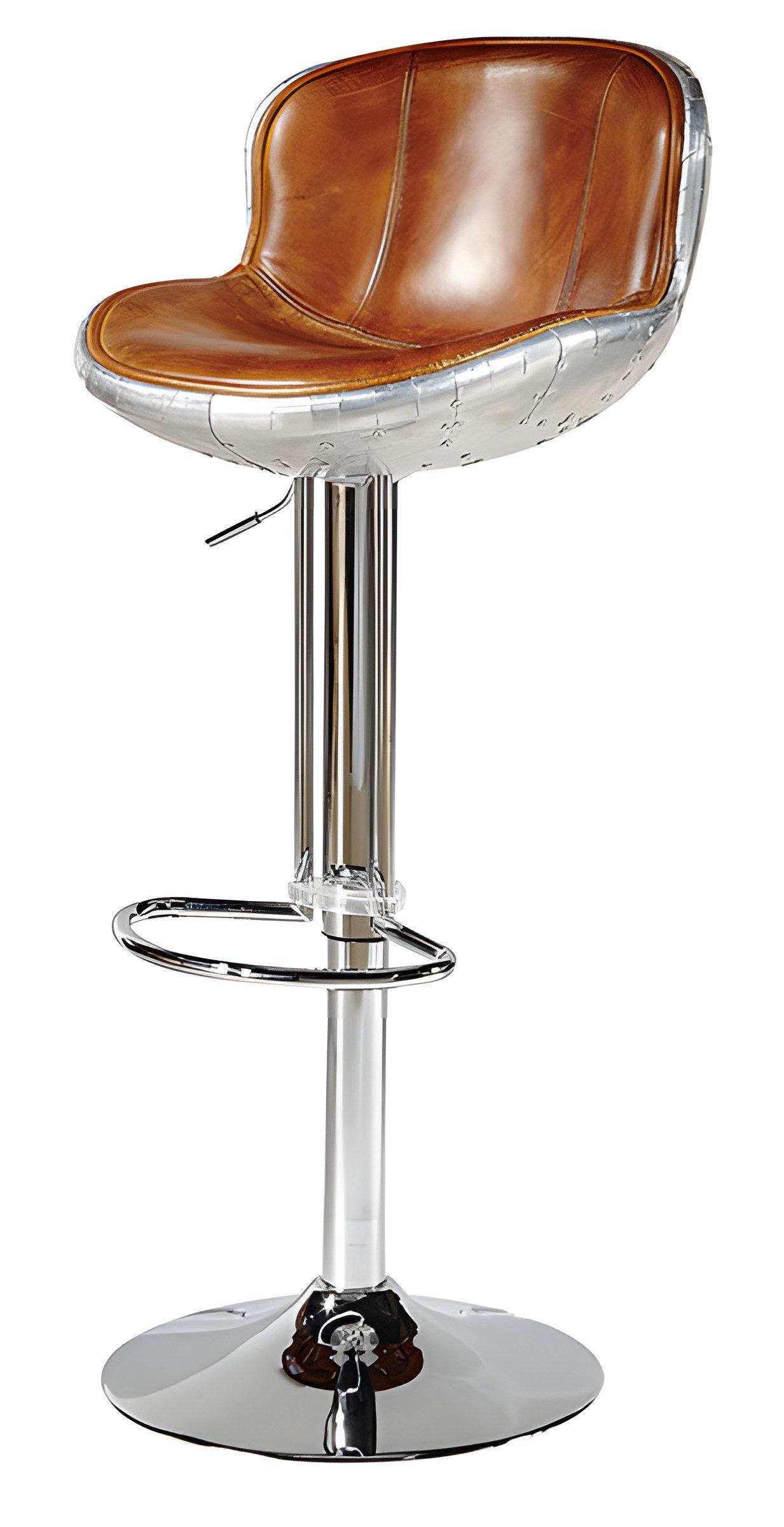 JVmoebel Barhocker Vintage Barstuhl aus Aluminium und Leder mit gepolsterter Sitzfläche (1 St), Made in Europe