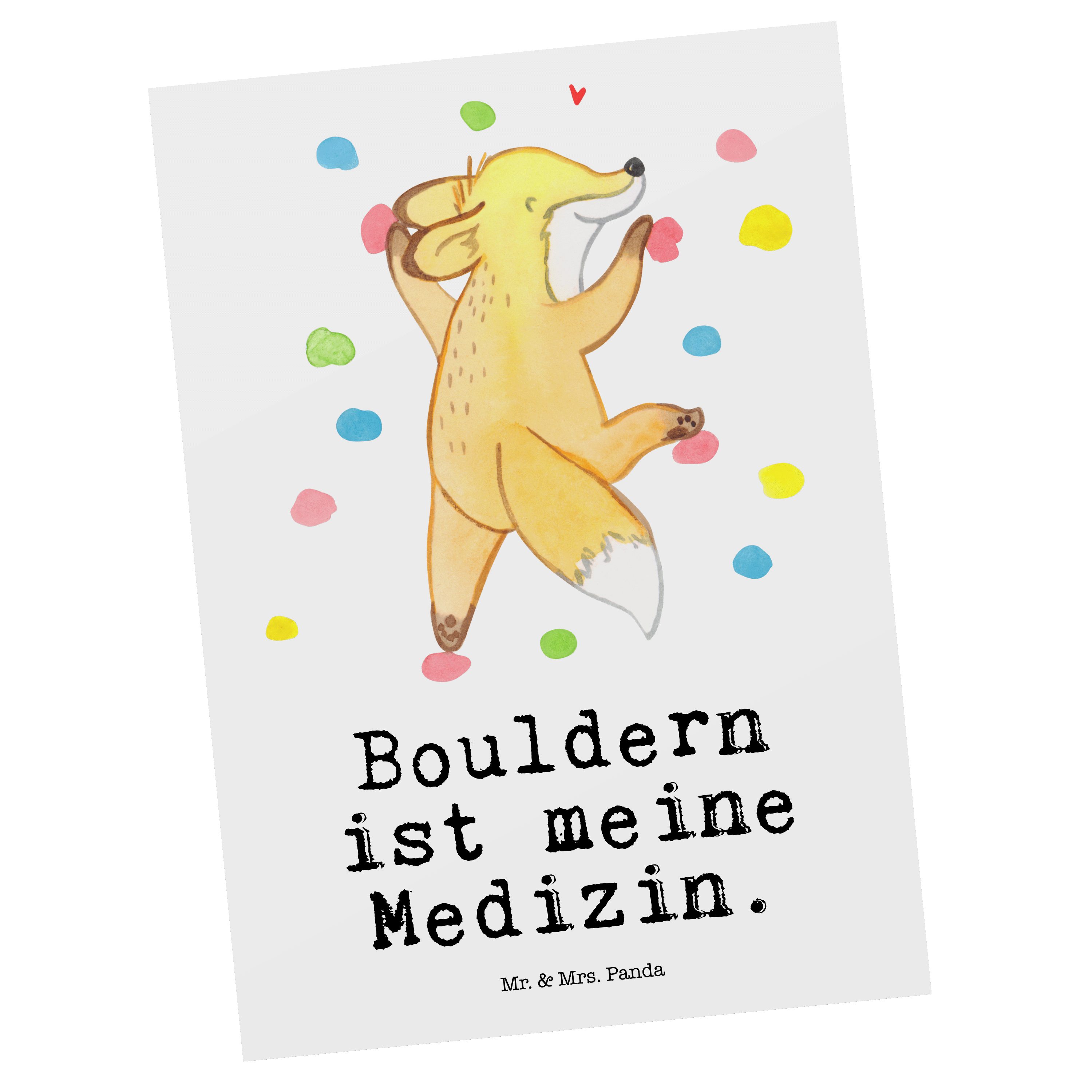 Mr. & Mrs. Panda Postkarte Fuchs Bouldern Medizin - Weiß - Geschenk, Geburtstagskarte, Sport, Kl
