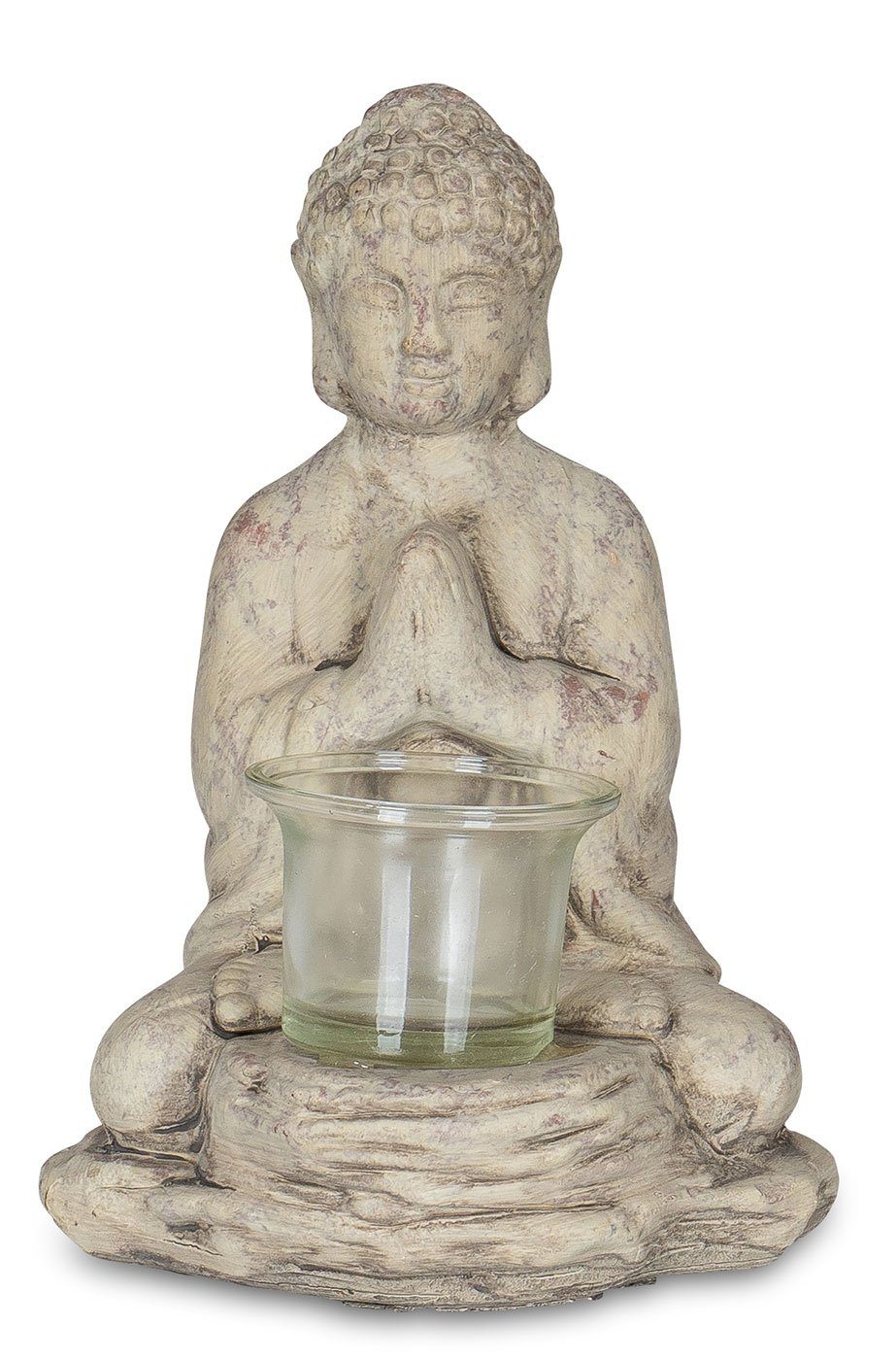 Tischdeko Keramik hoch Teelichthalter, Figur Buddha Levandeo® 19cm Teelichthalter Grau