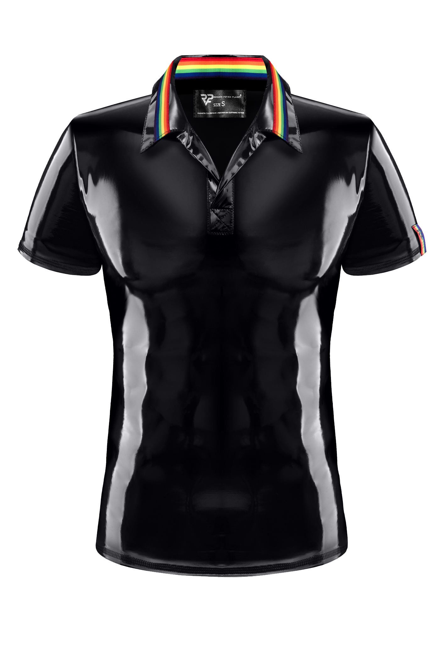 Poloshirt Lack Poloshirt Regenbogen Wetlook T-Shirt Männer Hemd Made in EU
